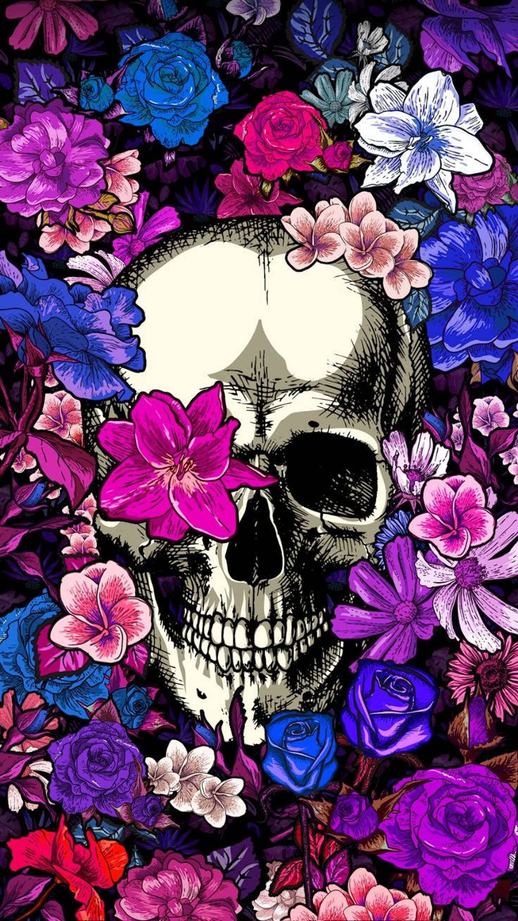 Day Of The Dead, purple flowers, white skull, HD Phone Wallpaper