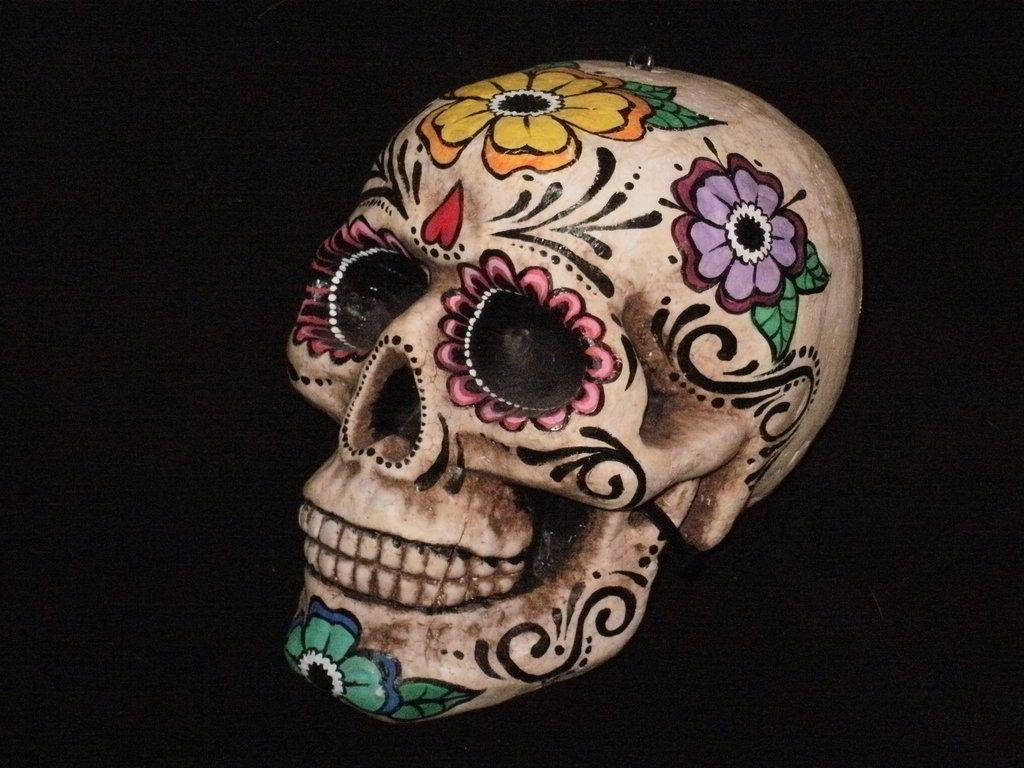 Day Of The Dead, sugar skull, colorful flowers, SD Desktop Wallpaper