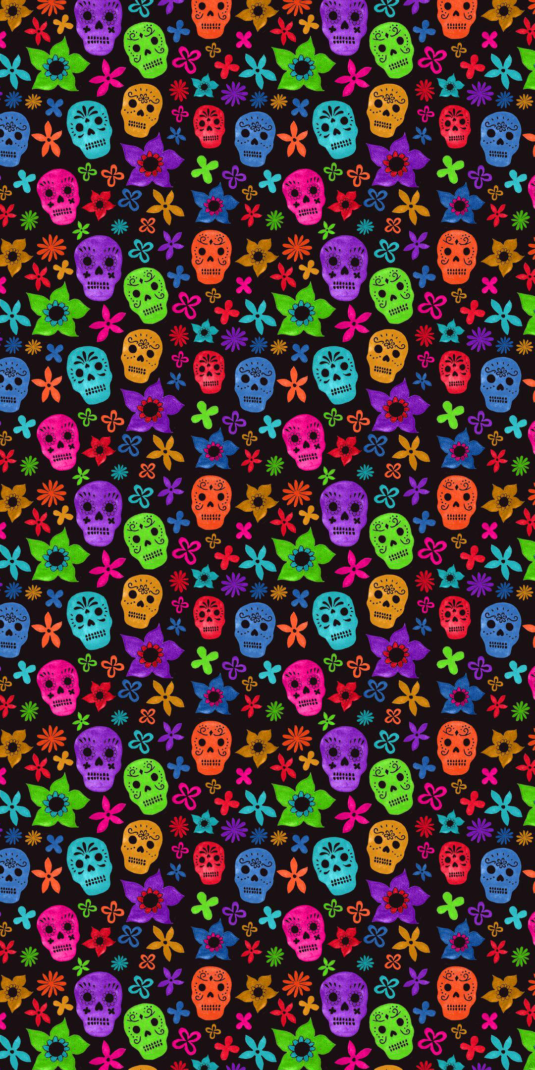 Festive Day Of The Dead Pattern, sugar skulls, flowers, Full HD Phone Wallpaper