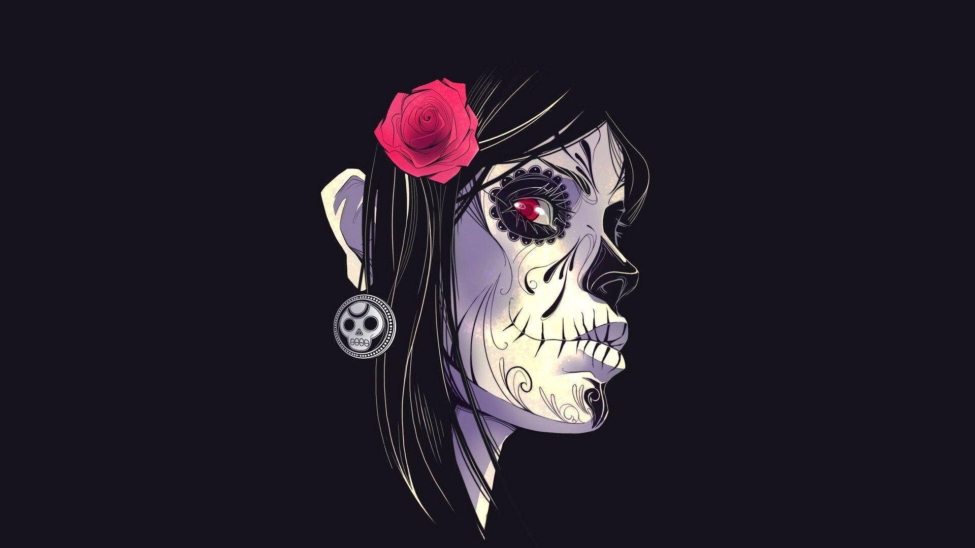Day Of The Dead, sugar skull, red rose, Full HD Desktop Wallpaper