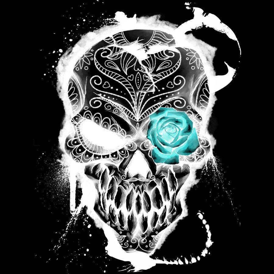 Neon White, Day Of The Dead, white skull, SD Desktop Wallpaper