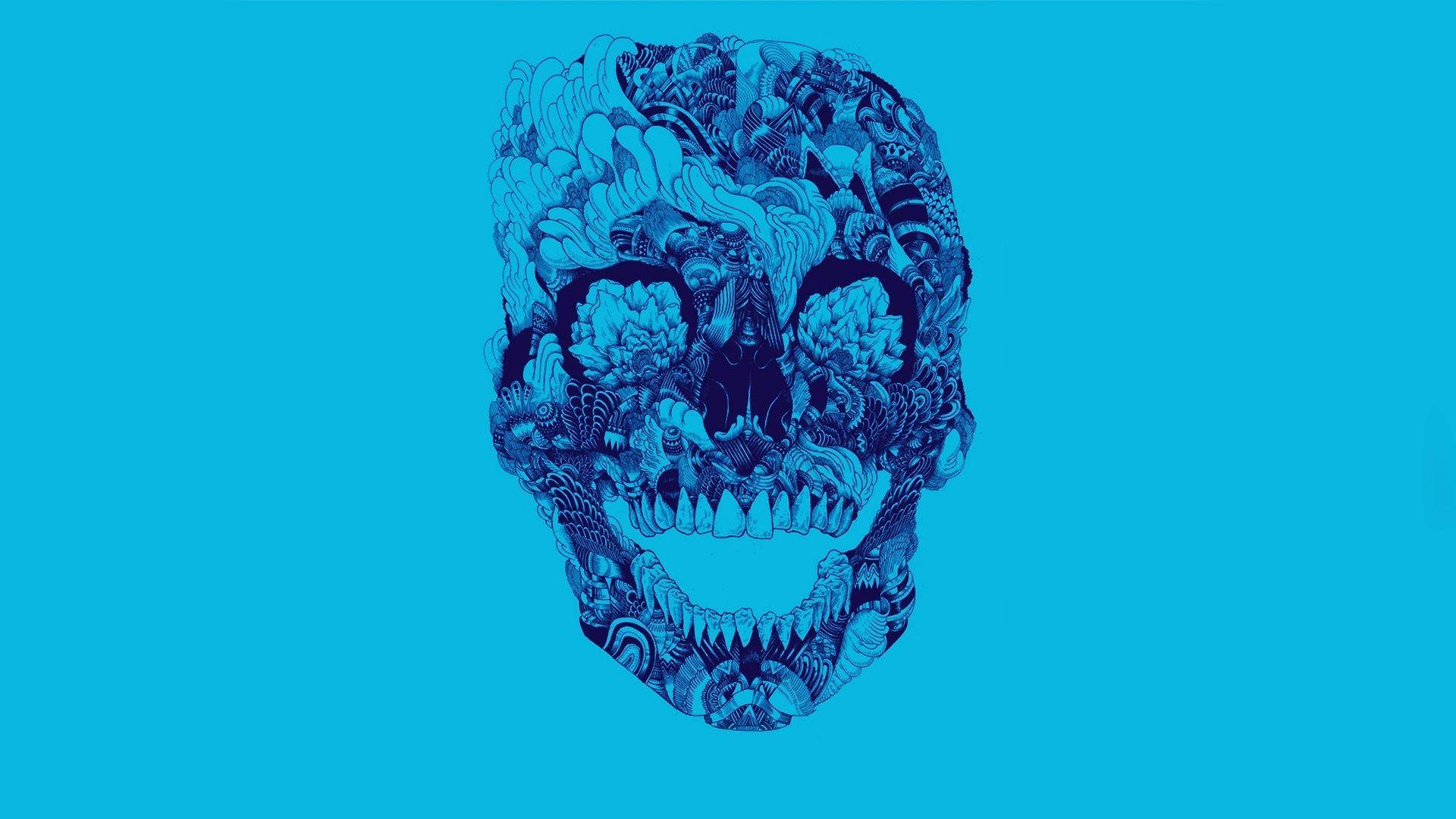 Day Of The Dead, blue, floral patterns, Full HD Desktop Wallpaper