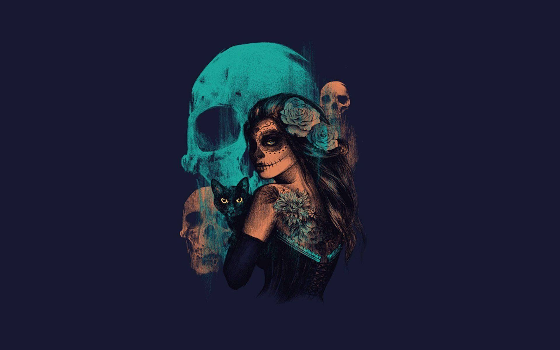 Day Of The Dead, sugar skull woman, roses, Full HD Desktop Wallpaper