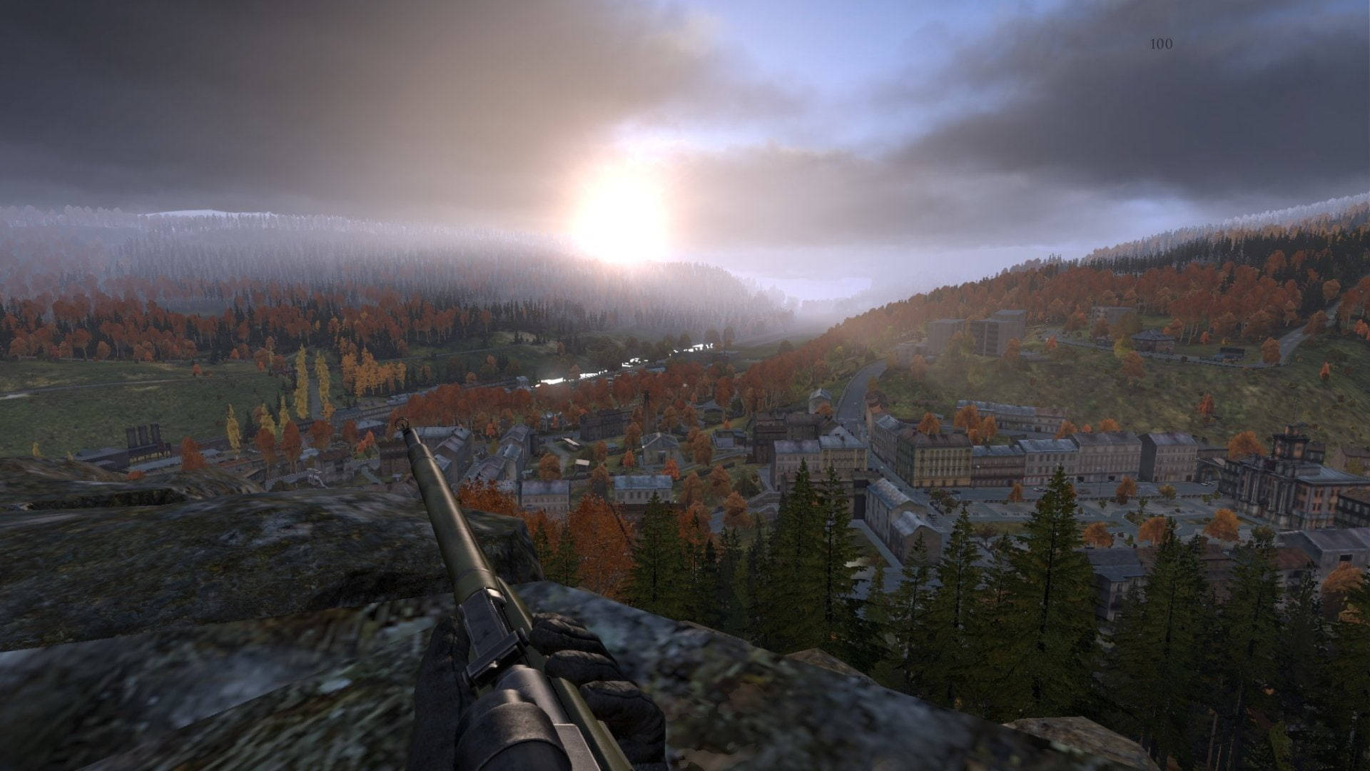 DayZ, rifle, misty autumn town, Full HD Desktop Wallpaper