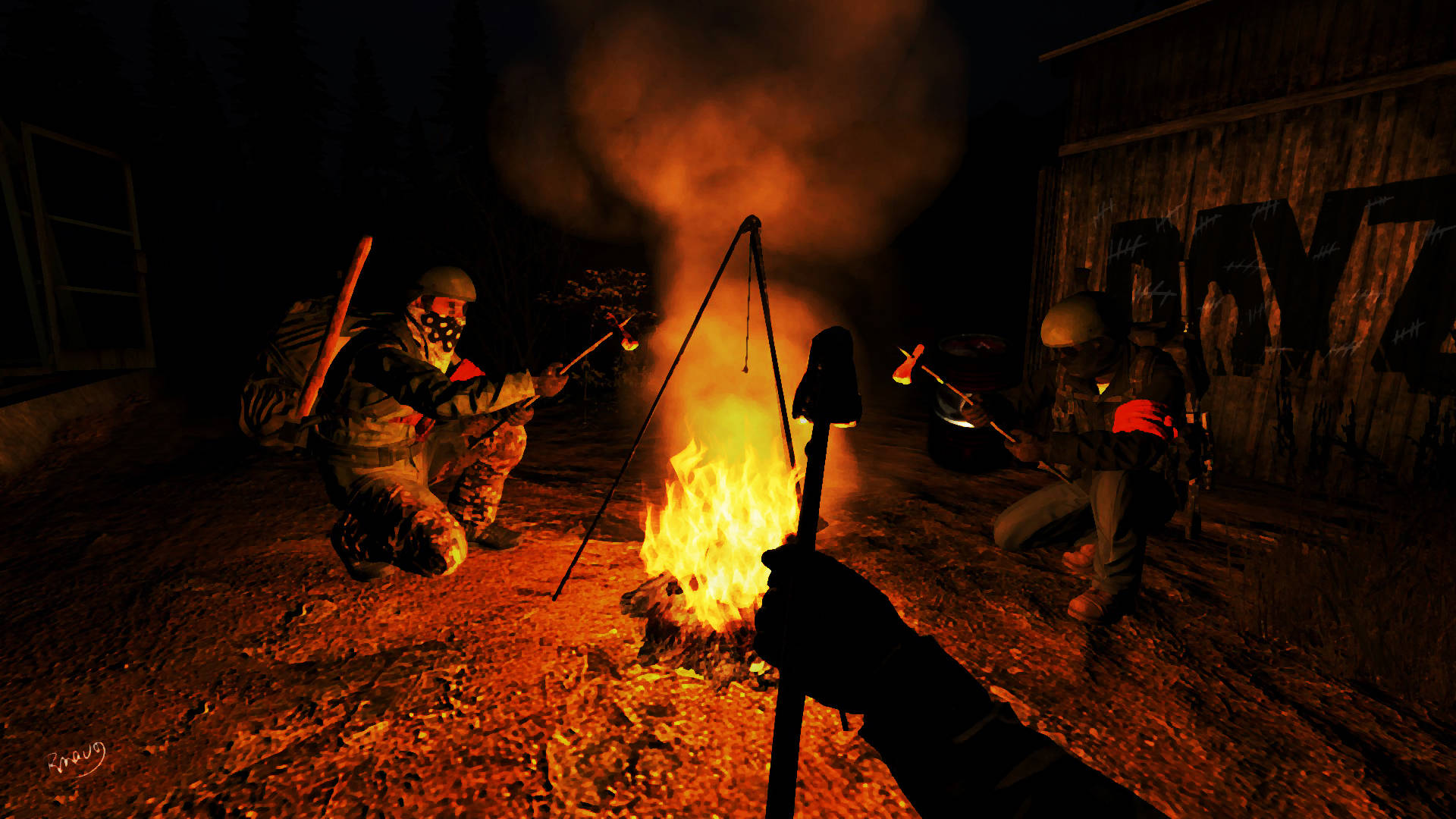 DayZ, campfire, night, Full HD Desktop Wallpaper