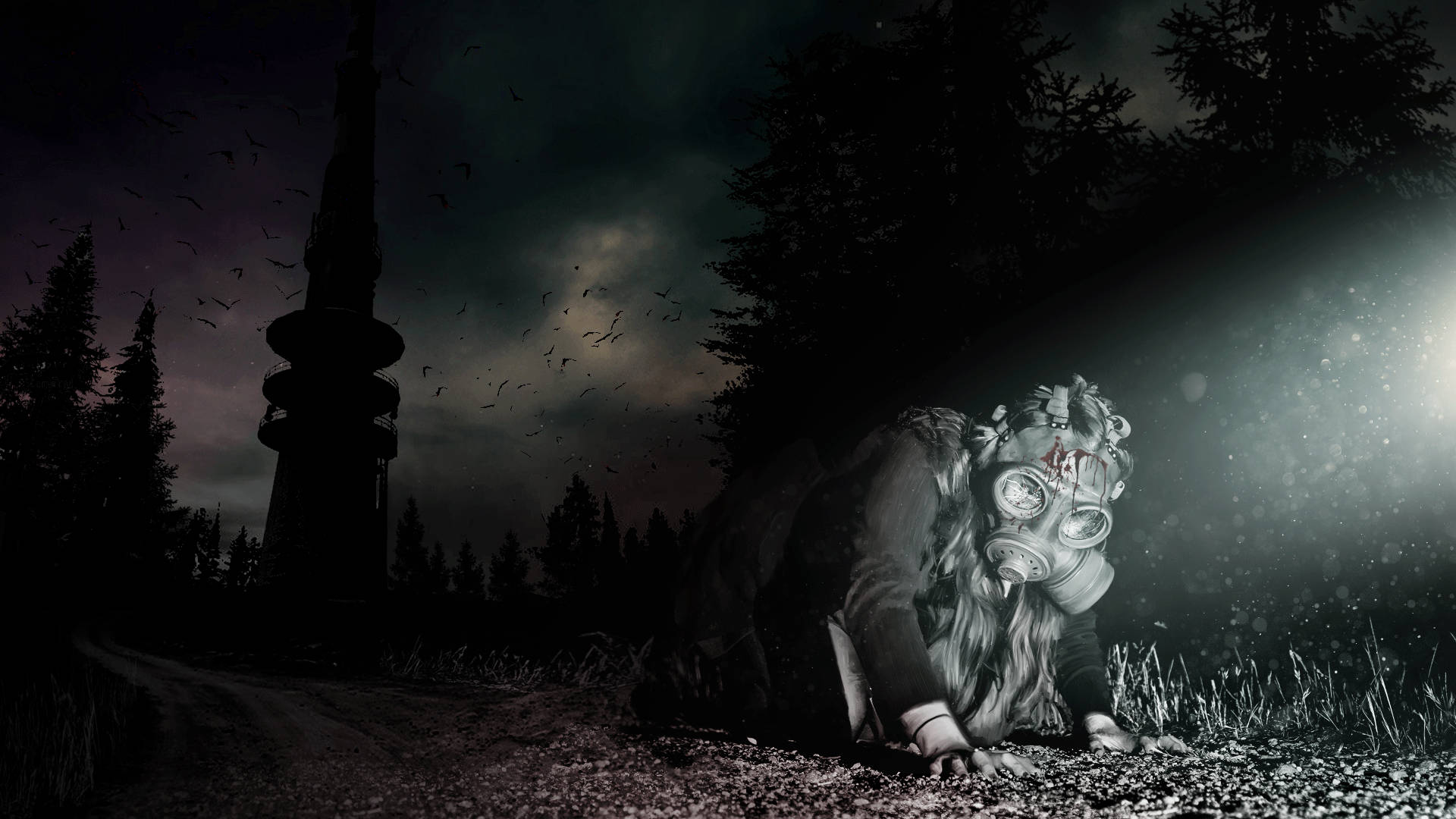 DayZ, gas mask, dark forest, Full HD Desktop Wallpaper