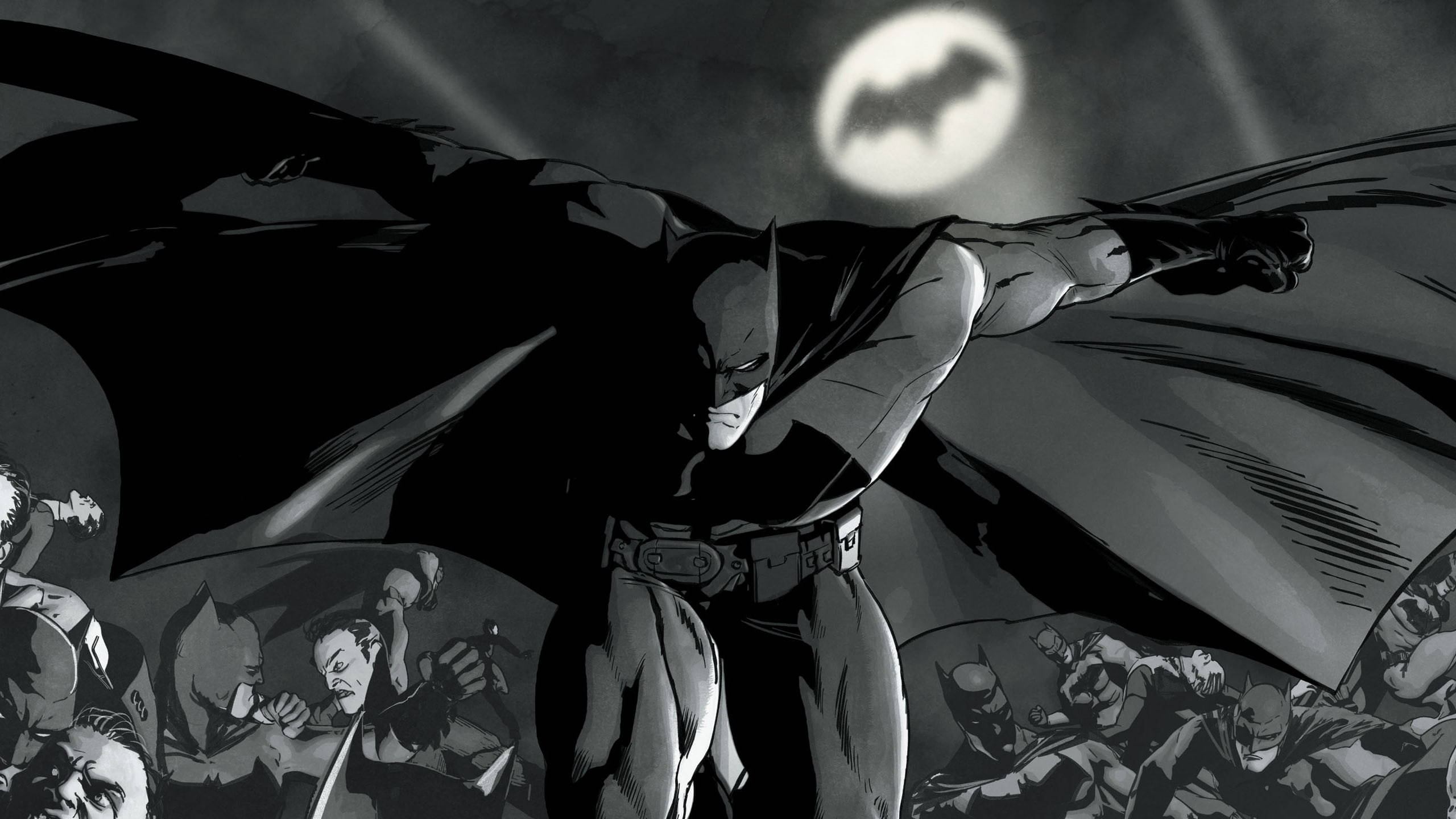 DC Comics Batman, bat symbol moon, dark night sky, 2K Desktop Wallpaper