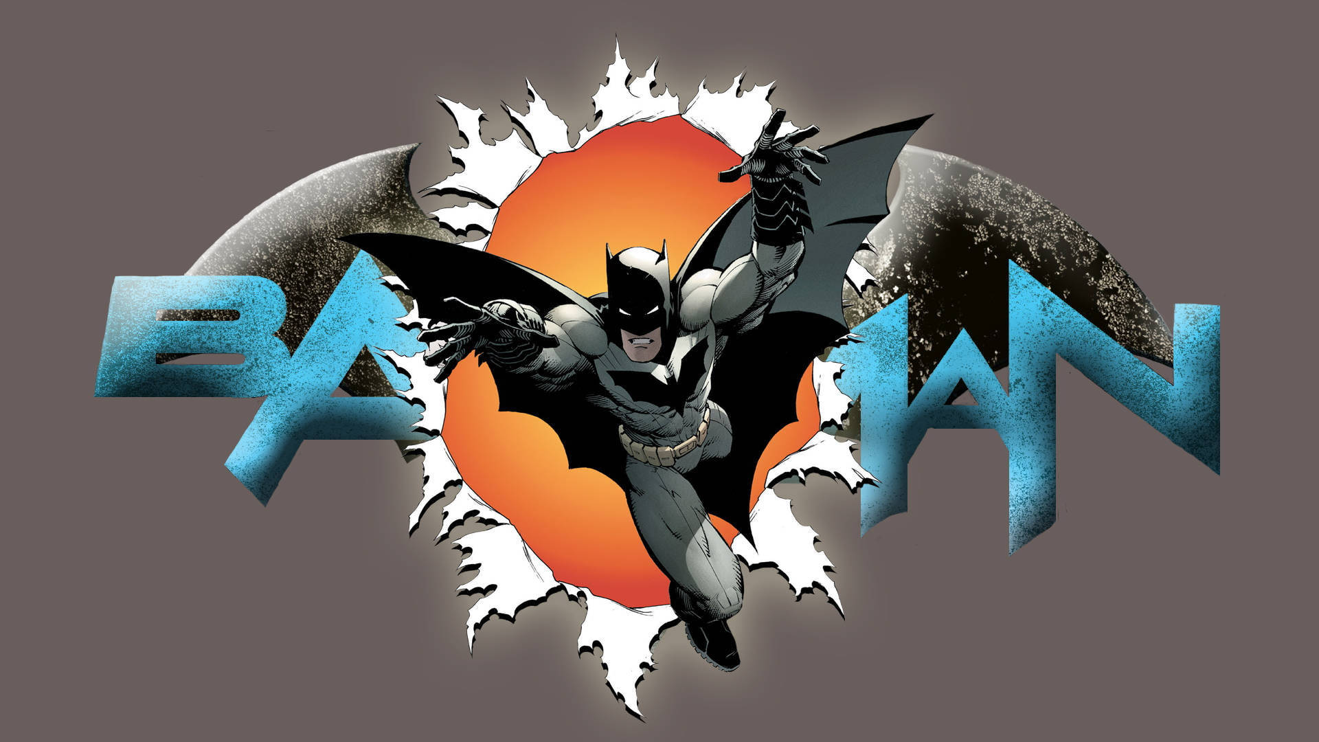 DC Comics Batman, torn wall, bold blue letters, Full HD Desktop Wallpaper