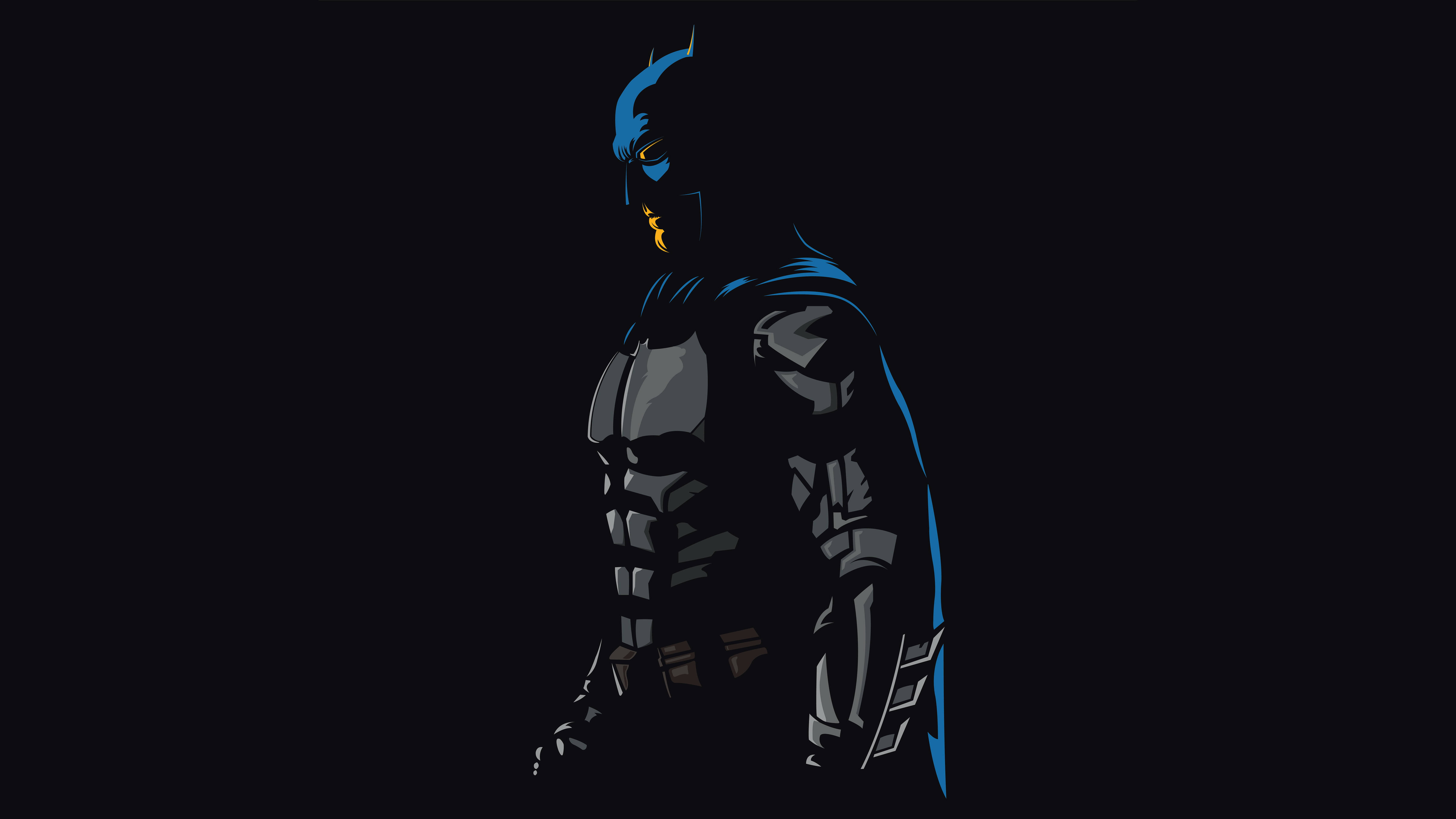 DC Comics Batman, blue cloak, glowing yellow eyes, 5K Desktop Wallpaper