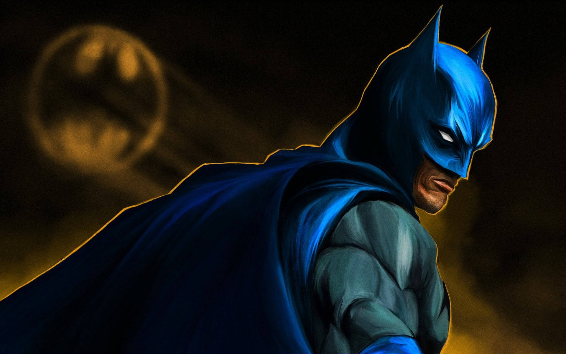 DC Comics Batman, blue, glowing bat symbol, Full HD Desktop Wallpaper