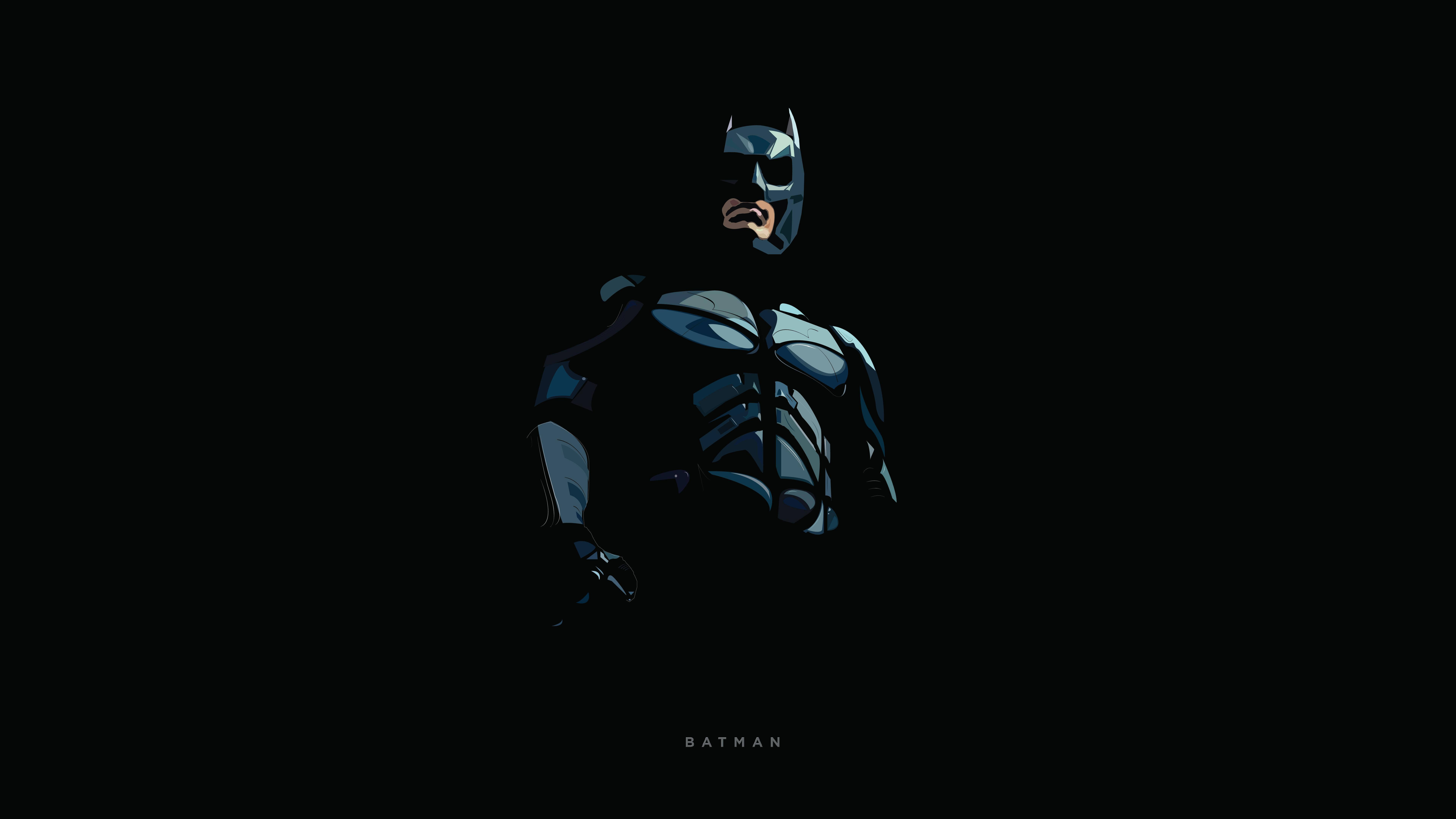 Batman, black background, dramatic blue lighting, 8K Desktop Wallpaper