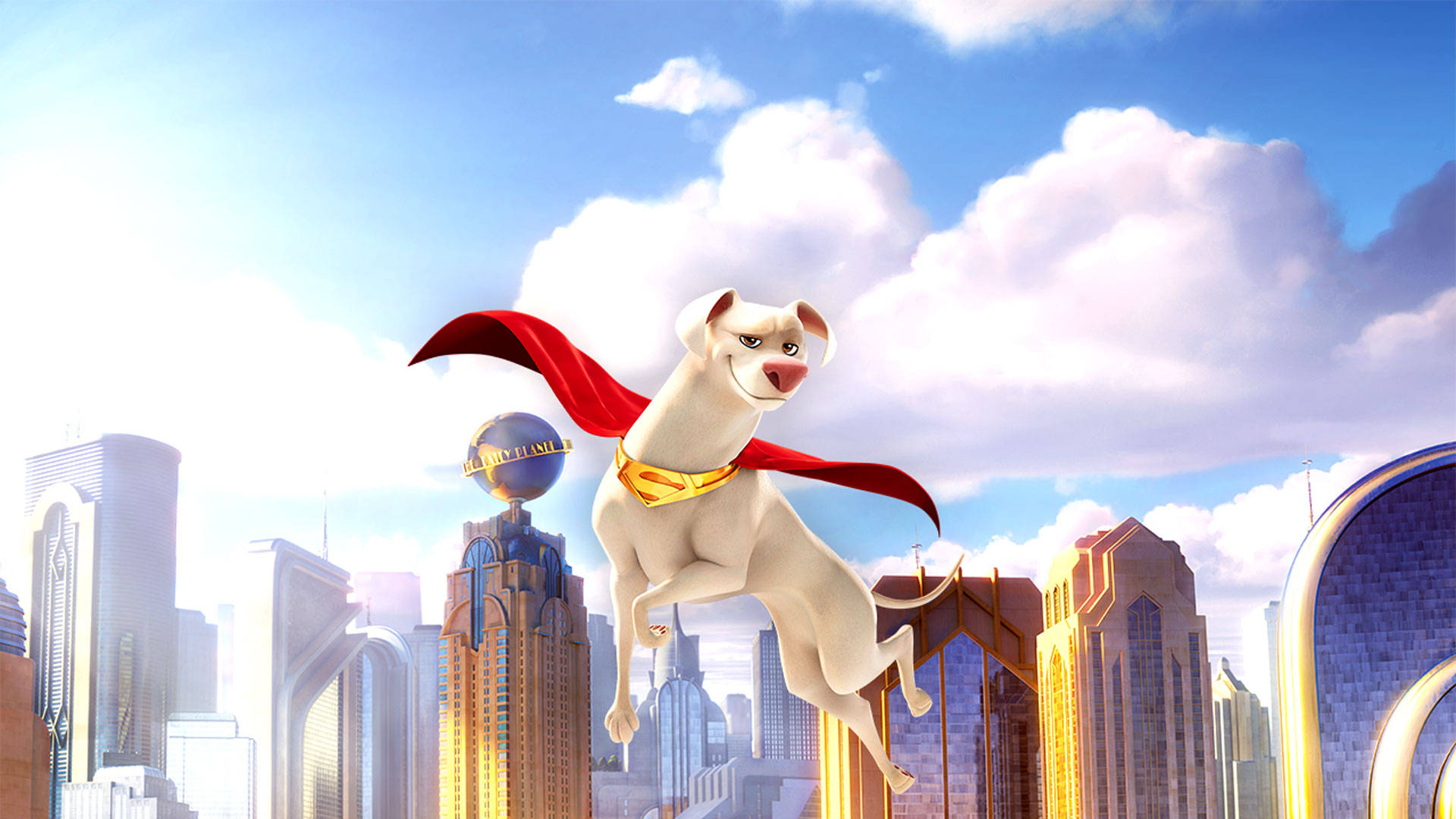 DC League Of Super Pets, white dog, red cape, Full HD Desktop Wallpaper