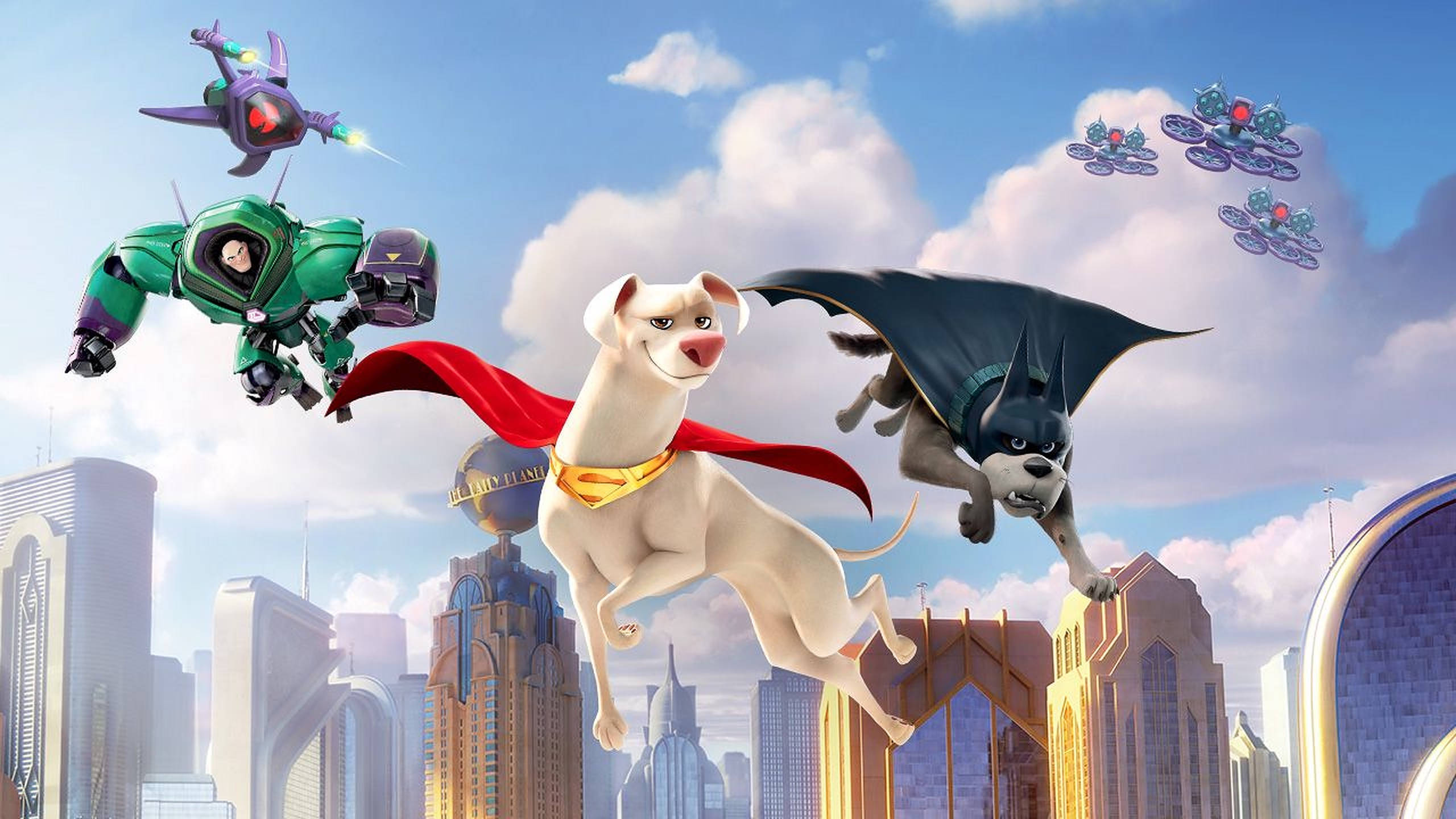 DC League Of Super Pets, white dog, red cape, 2K Desktop Wallpaper