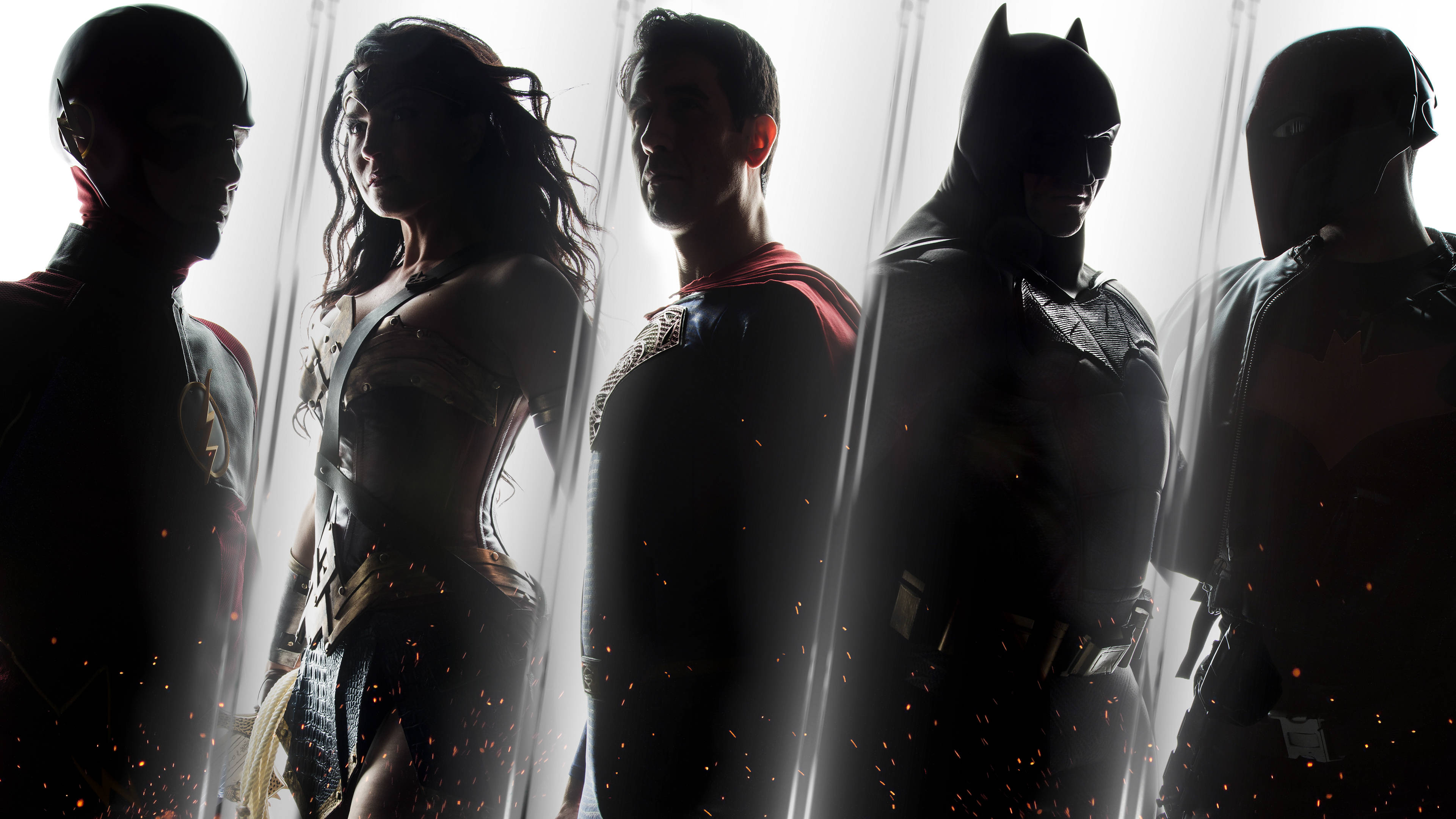 DC Superheroes, silhouette, bright light, 4K Desktop Wallpaper