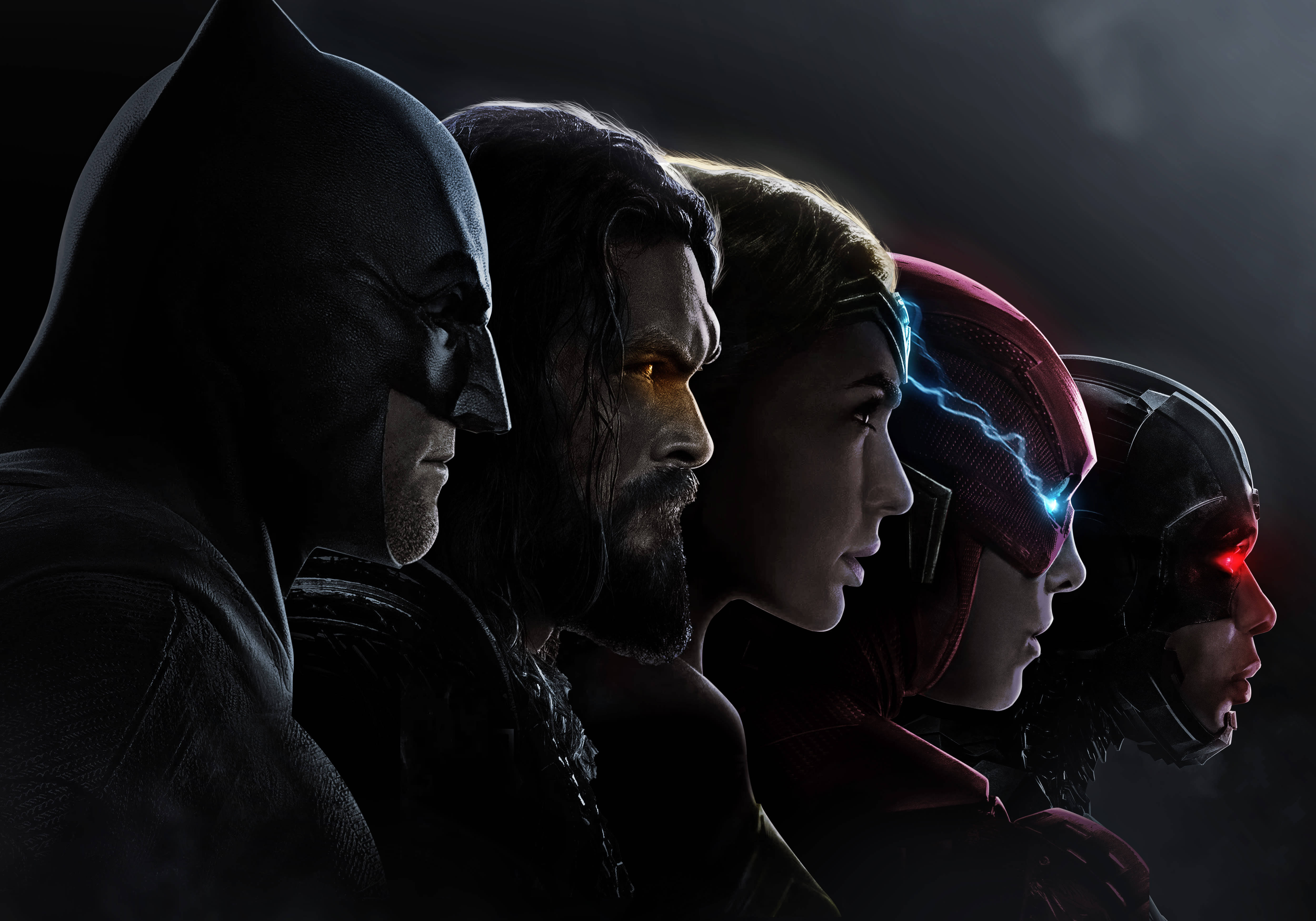 DC Superheroes, black, silhouetted profiles, 4K Desktop Wallpaper