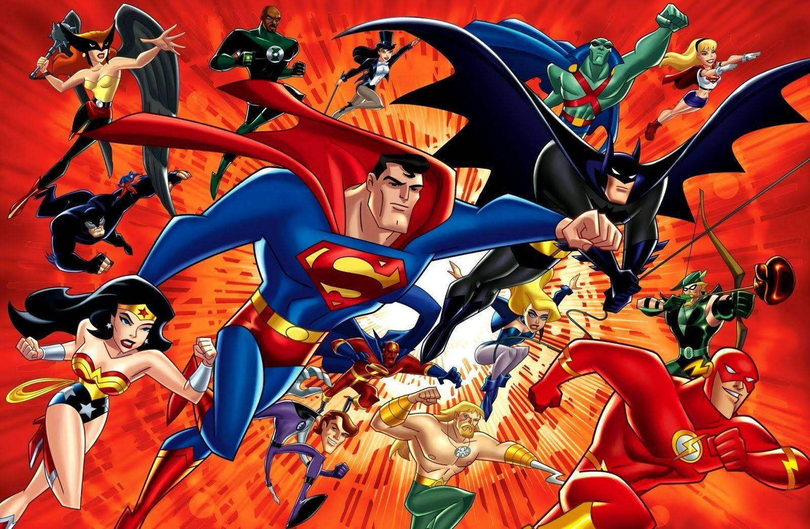 DC Superheroes, fiery orange background, motion lines, HD Desktop Wallpaper