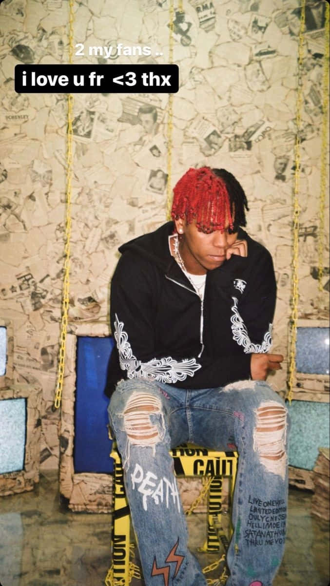 Dc The Don, red and black hair, yellow caution box, SD Phone Wallpaper