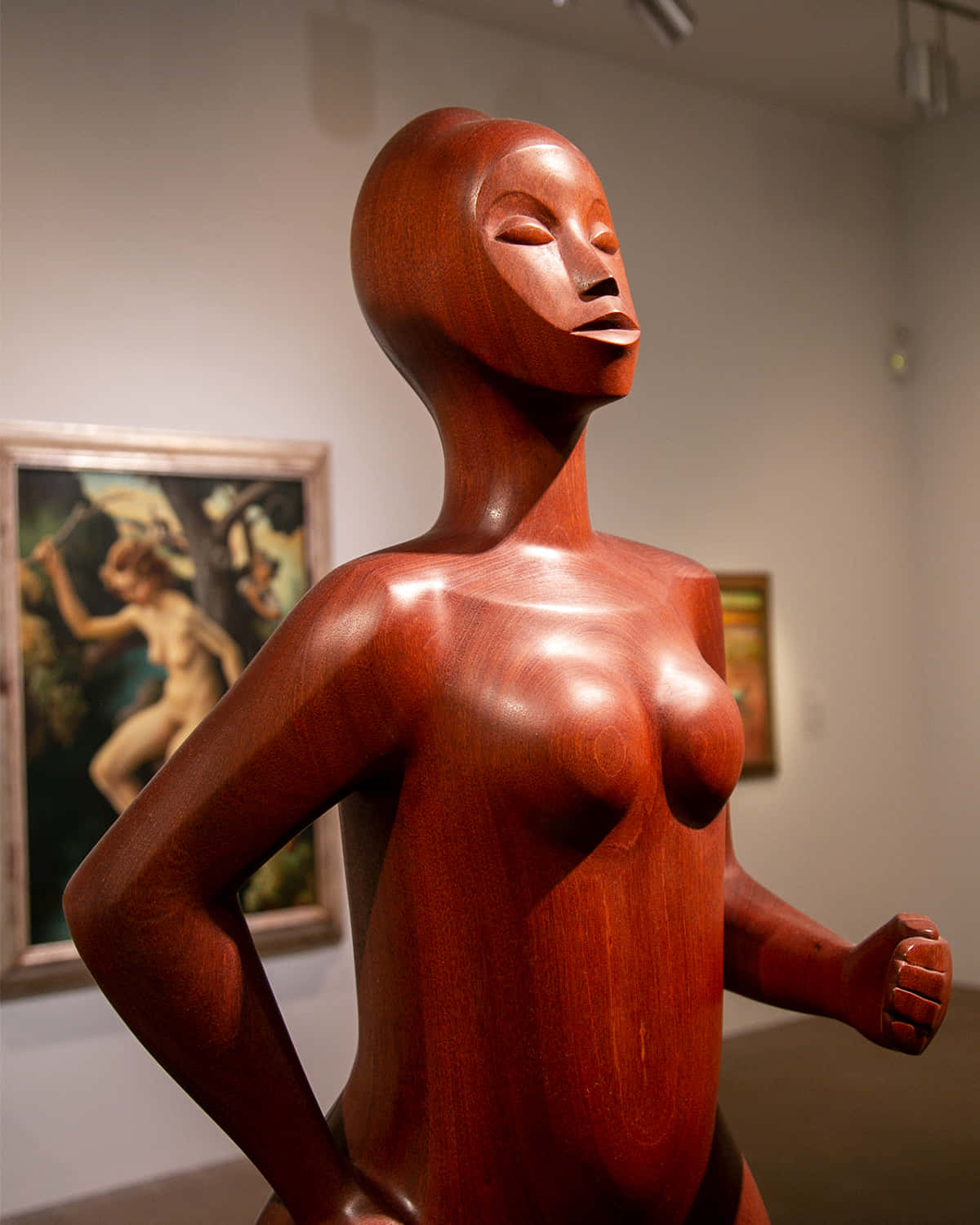 wooden sculpture, female form, gallery, HD Phone Wallpaper
