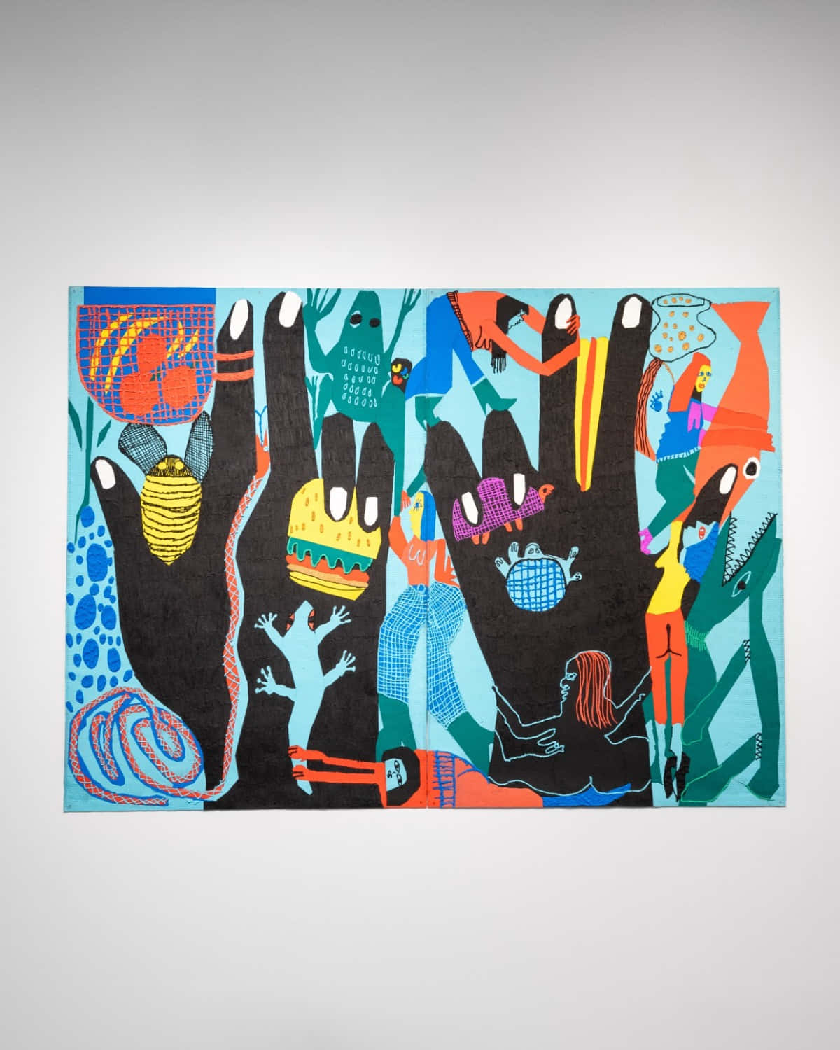 De Young Fine Arts Museum, teal background, vibrant stylized hands, HD Phone Wallpaper