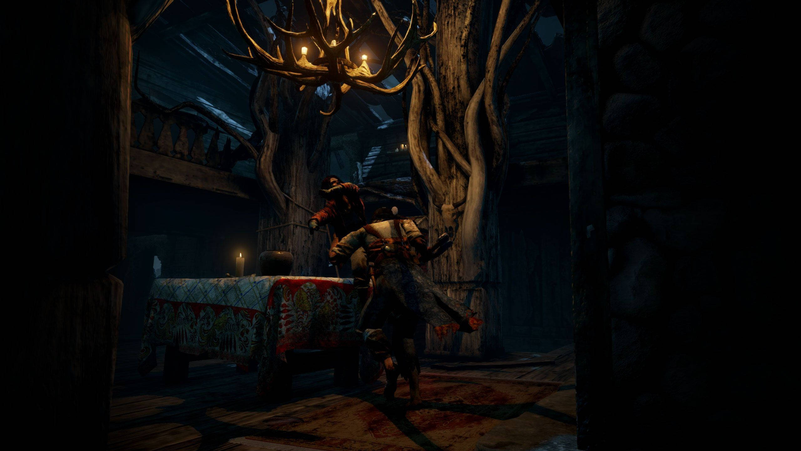 Dead By Daylight, antler chandelier, bloodied table, 2K Desktop Wallpaper
