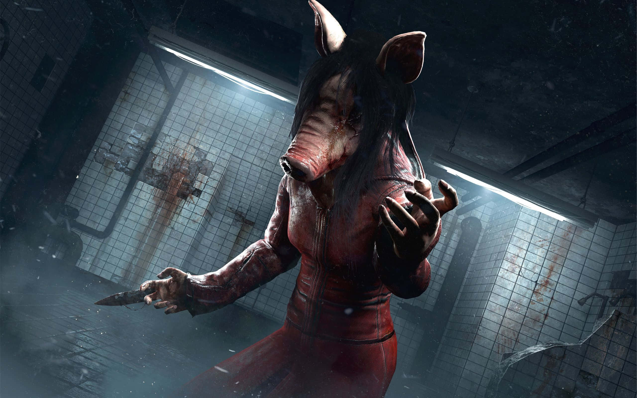 Dead by Daylight, pig-masked figure, bloodstained red jumpsuit, 2K Desktop Wallpaper