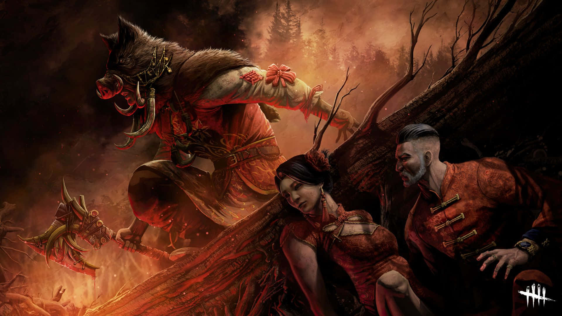 Dead By Daylight, demonic boar warrior, red armor, Full HD Desktop Wallpaper