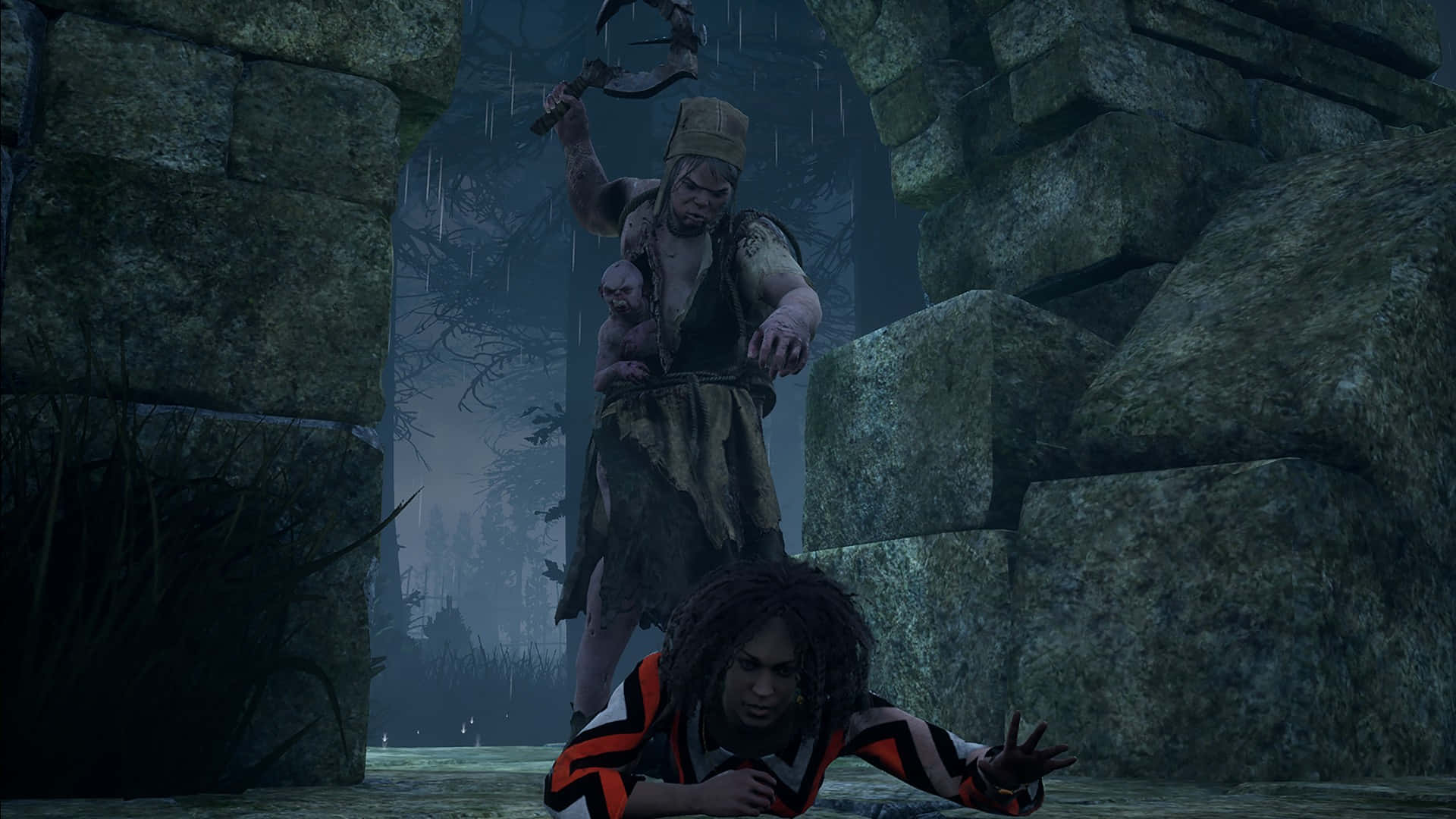 Dead by Daylight, hook hand, rain-soaked stone archway, Full HD Desktop Wallpaper