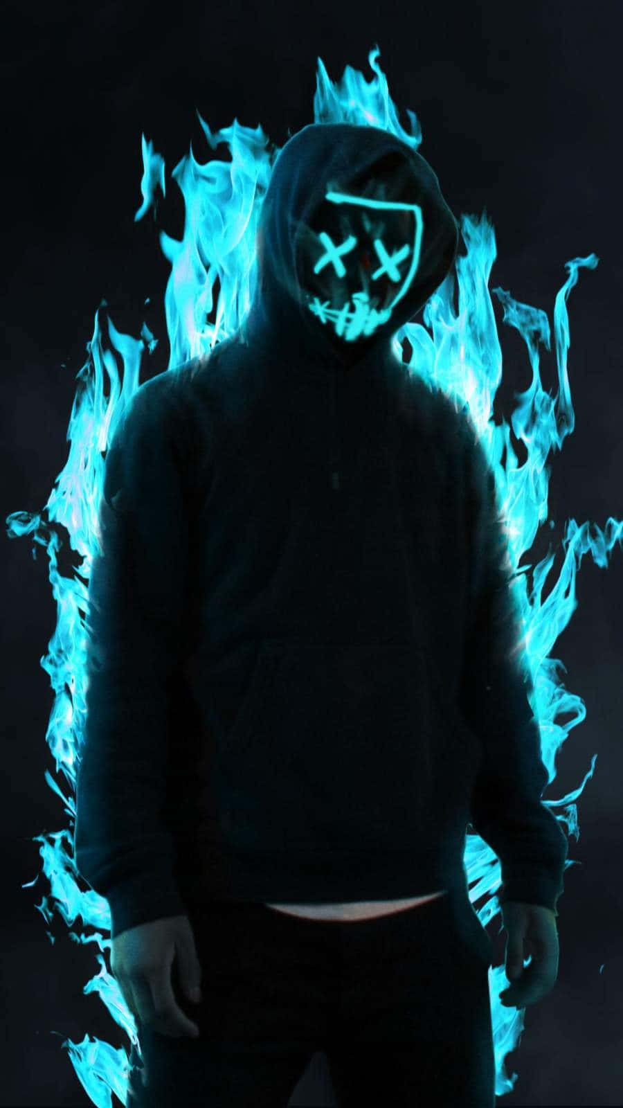Dead Inside, glowing blue skull mask, electric blue flames, HD Phone Wallpaper