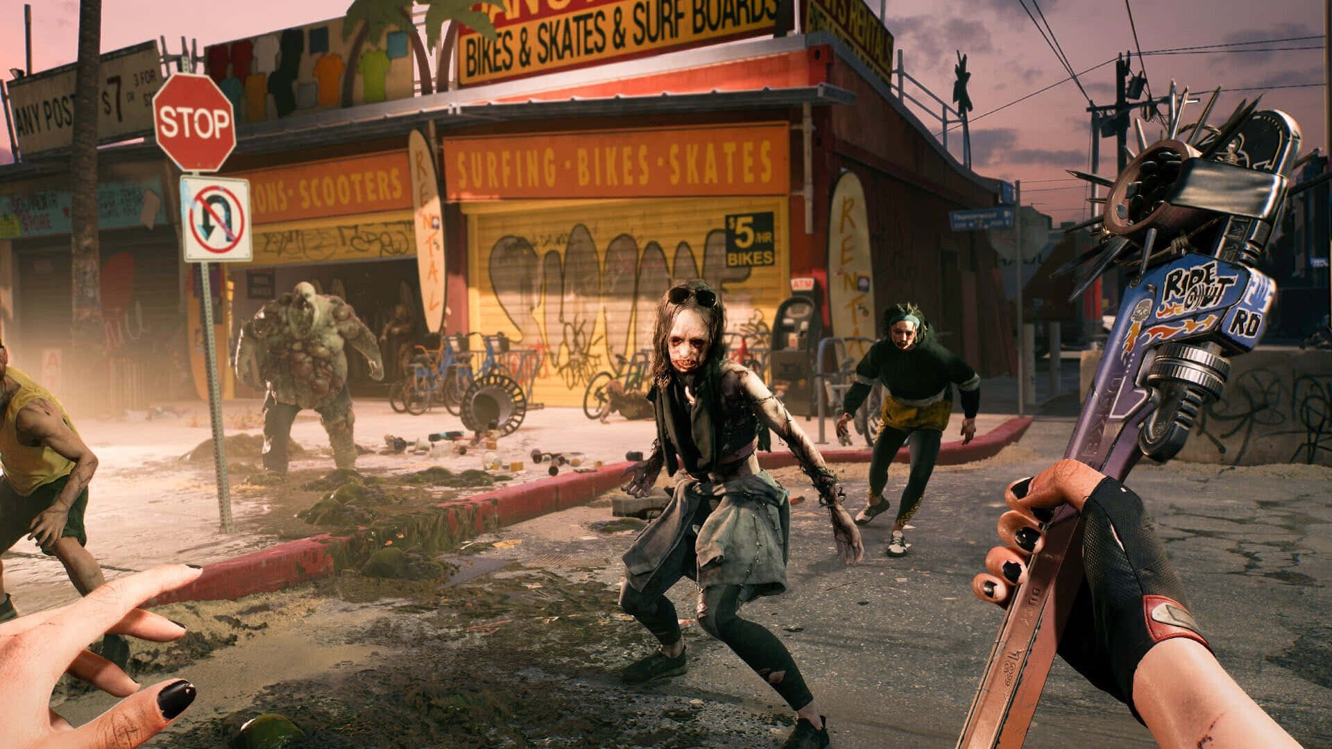Dead Island 2, zombie street combat, spiked bat, Full HD Desktop Wallpaper