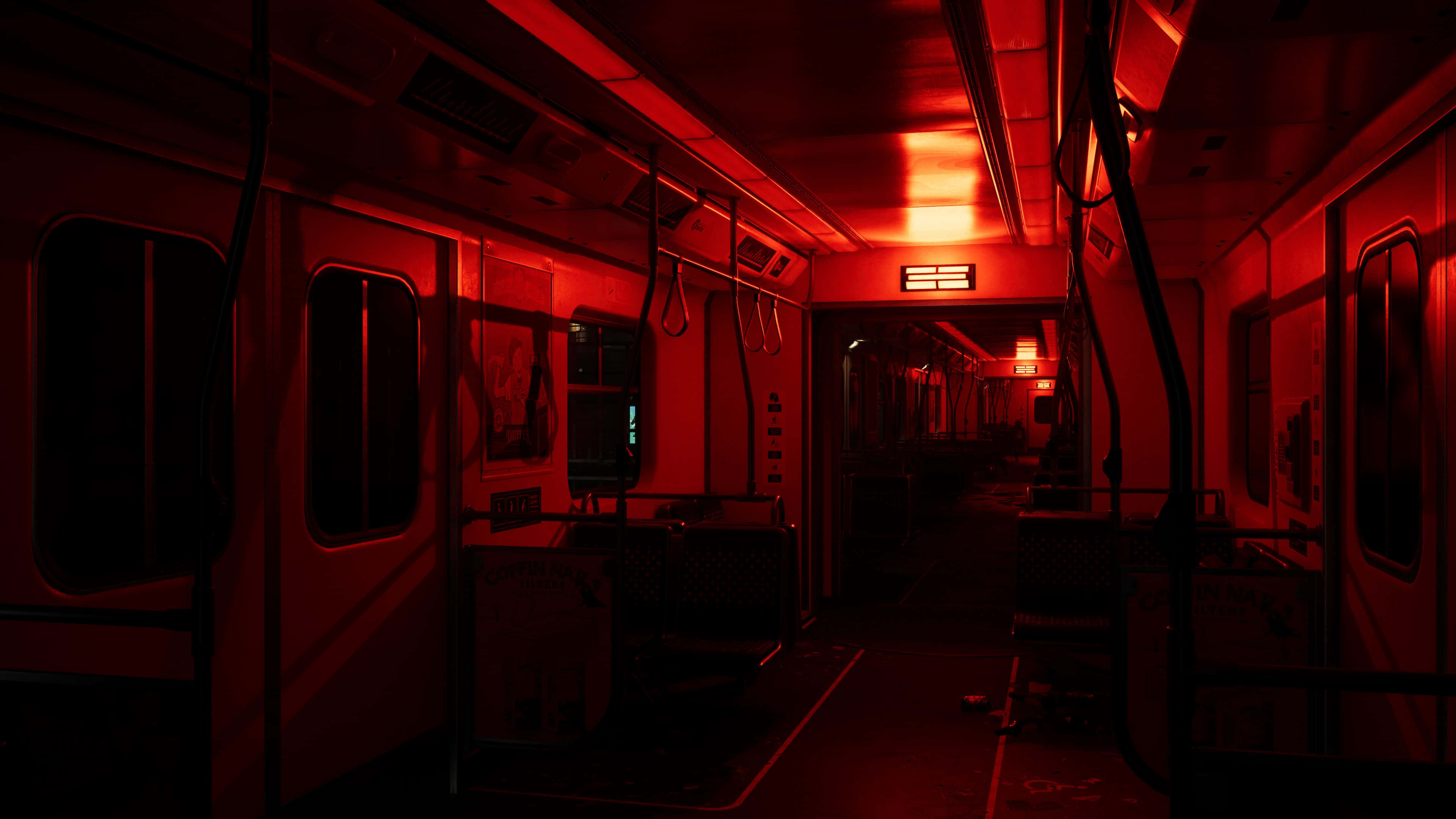 Dead Island 2, red subway car, eerie red glow, 4K Desktop Wallpaper