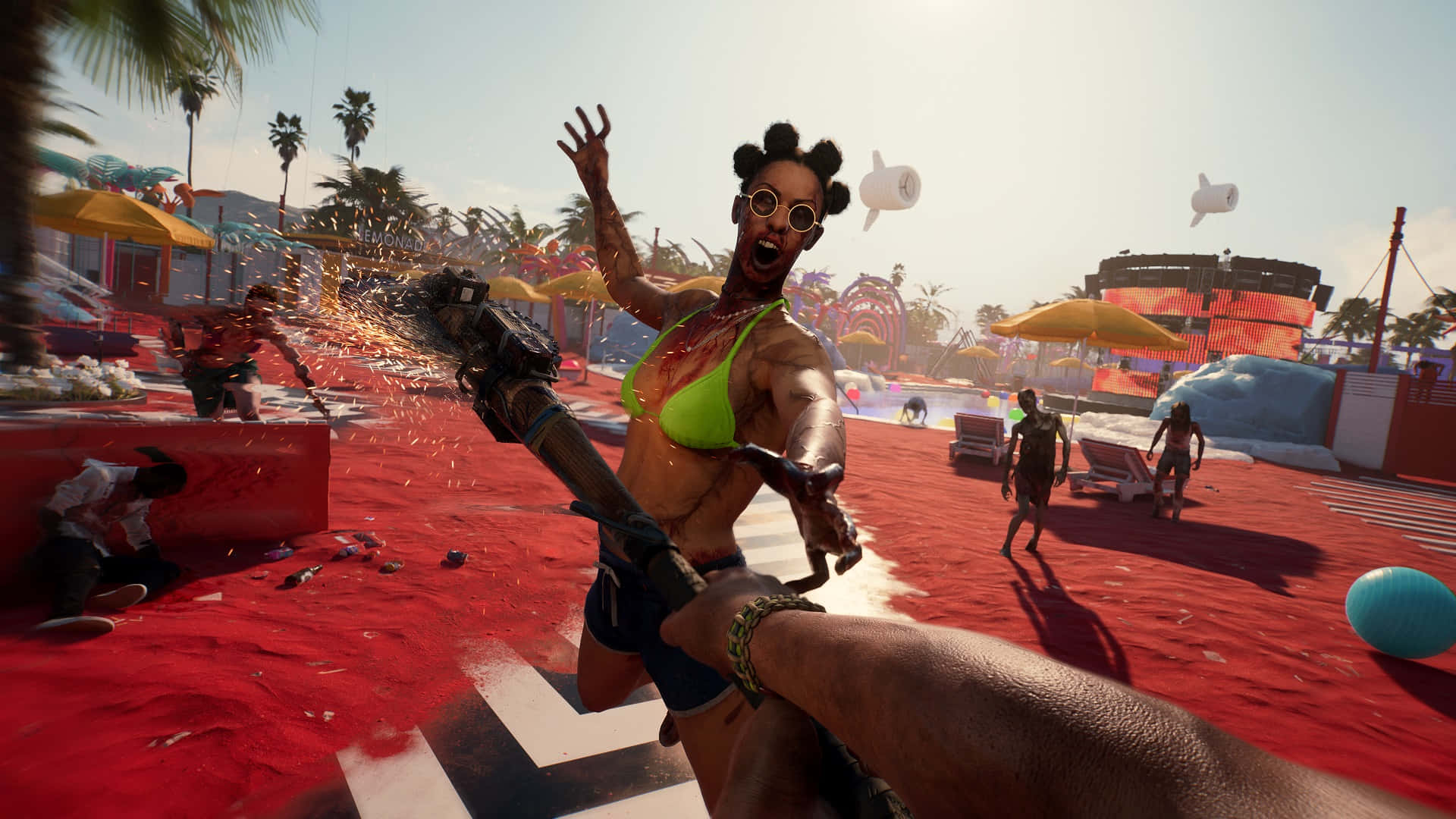Dead Island 2, zombie beach attack, green bikini, Full HD Desktop Wallpaper