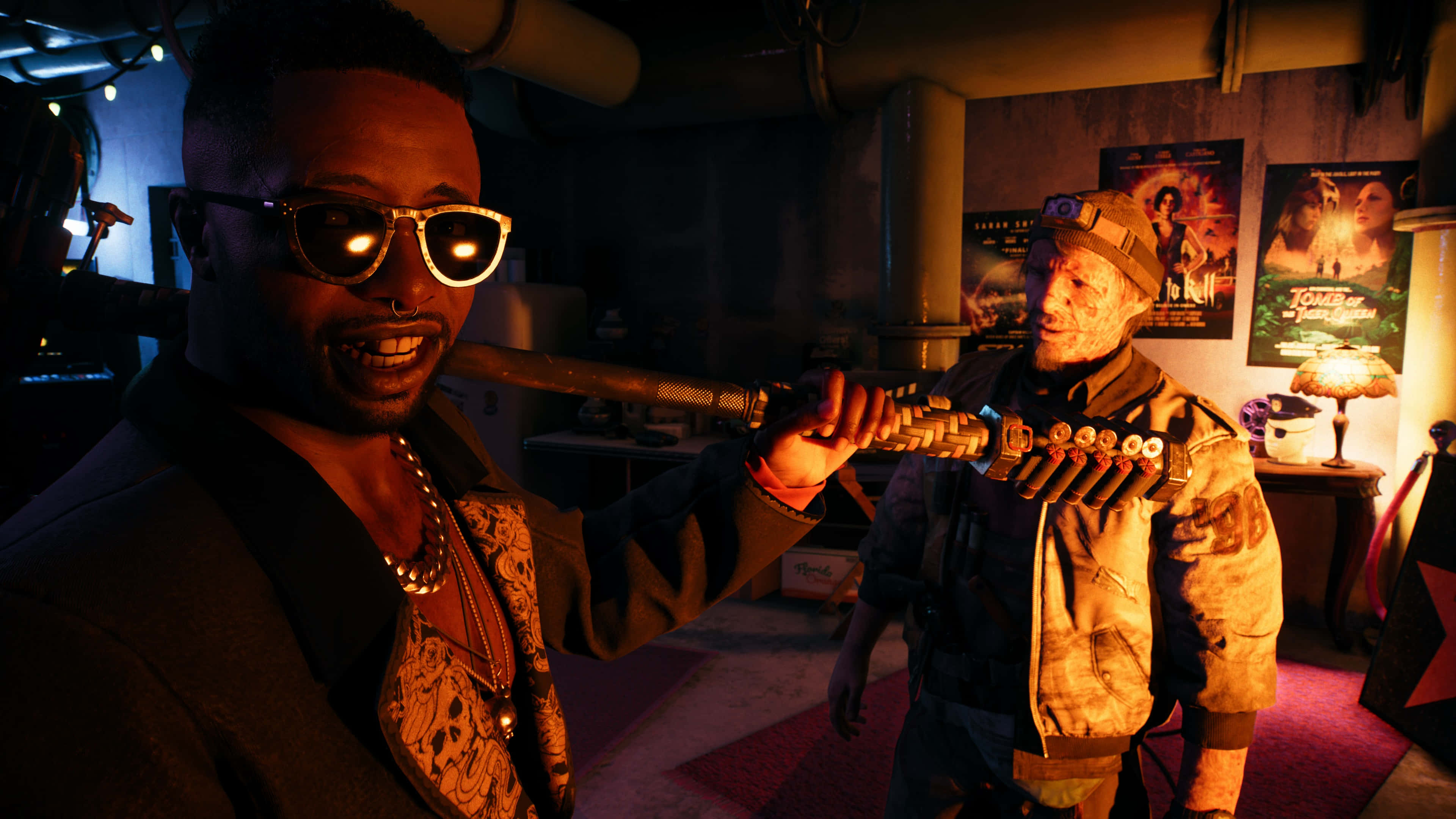 Dead Island 2, character interaction, man in sunglasses, 4K Desktop Wallpaper