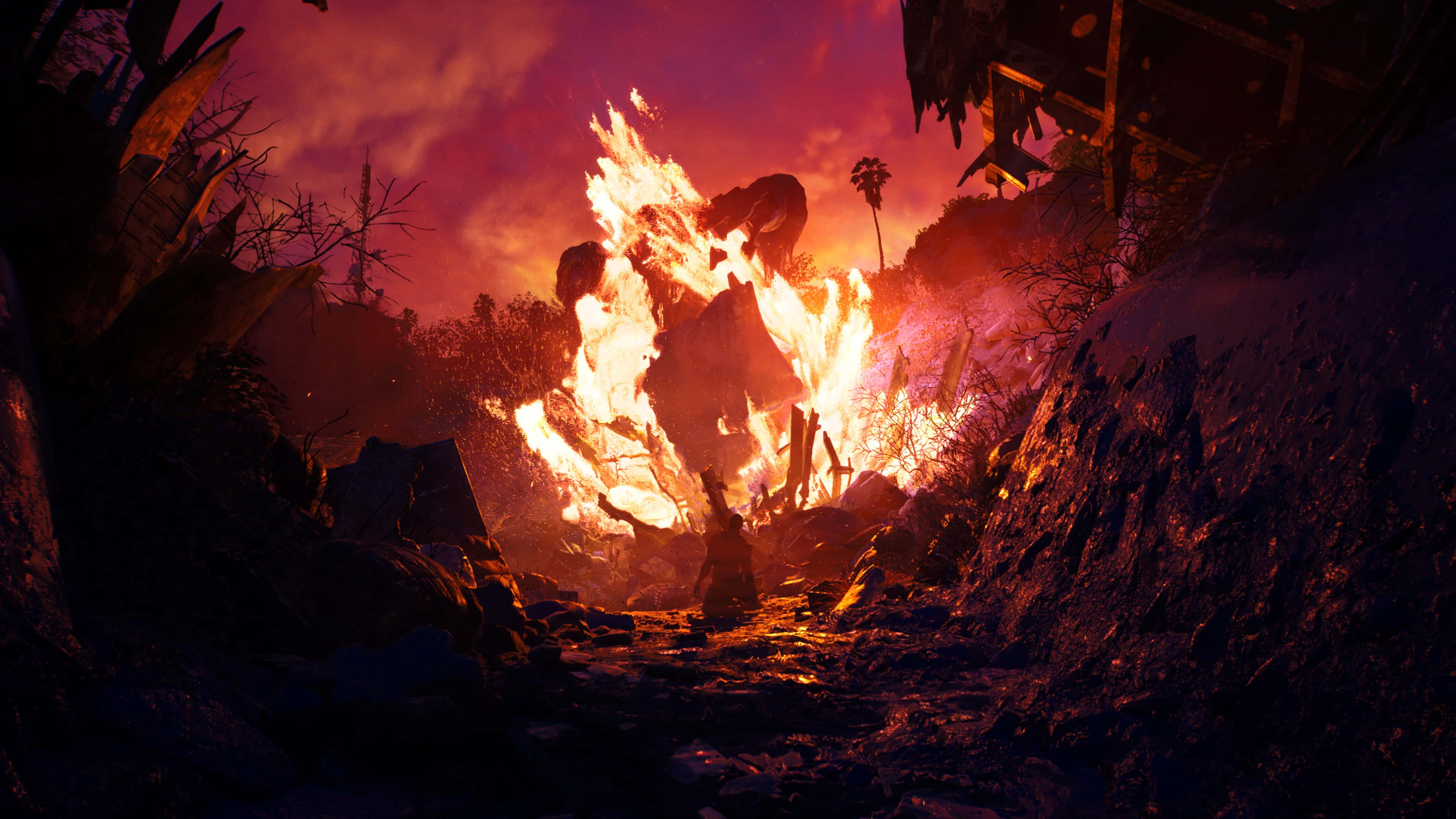 Dead Island 2, flaming zombie, explosion, 4K Desktop Wallpaper