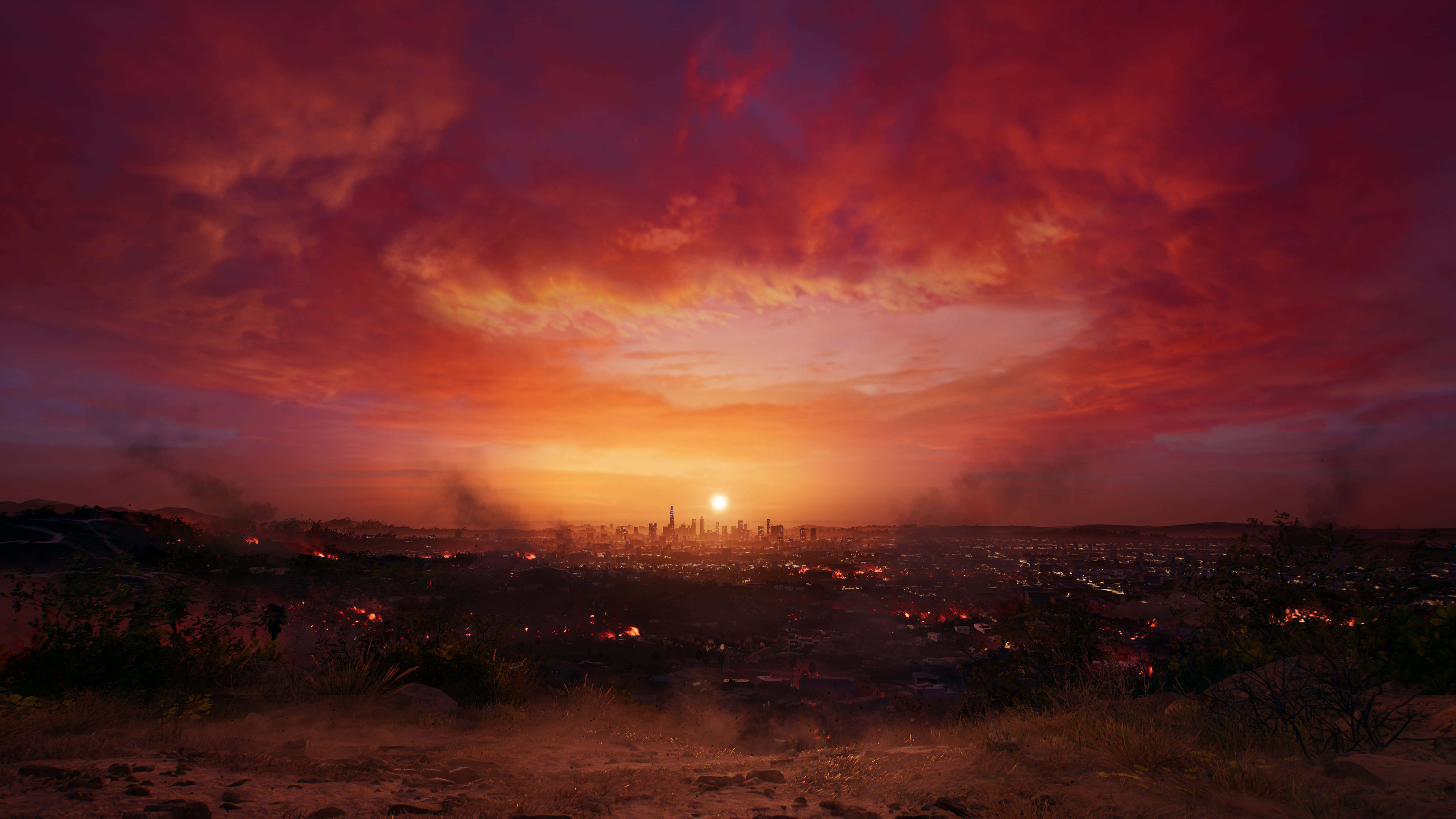 Dead Island 2, dystopian sunset, city skyline, 5K Desktop Wallpaper