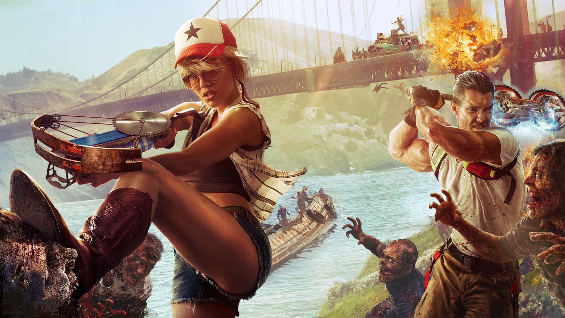 Dead Island 2, zombies, bridge, Full HD Desktop Wallpaper