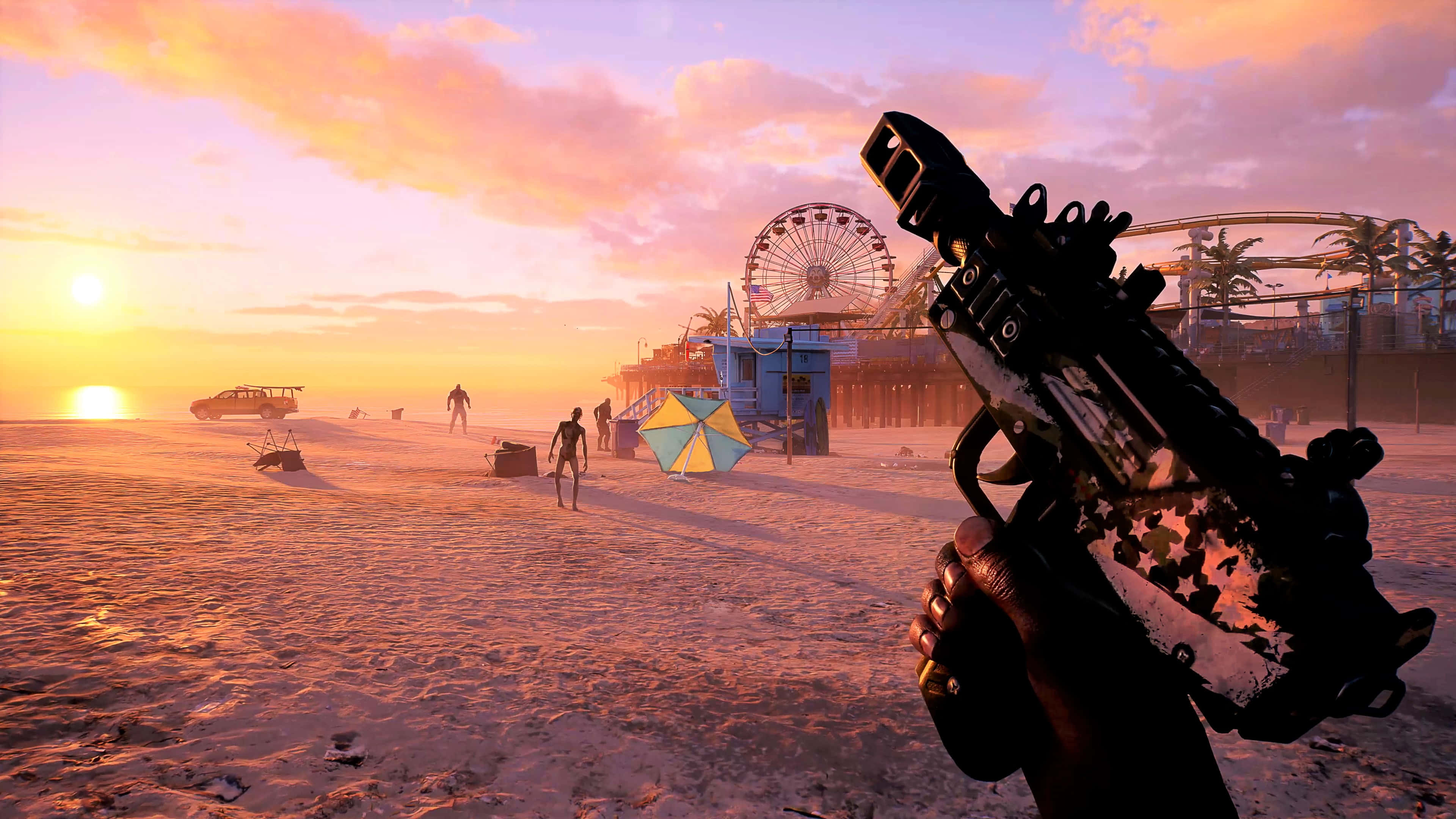 Dead Island 2, Sunset Beach, rifle, 4K Desktop Wallpaper