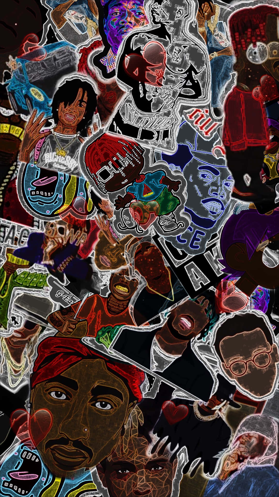 Dead Rappers, collage, stylized rapper portraits, Full HD Phone Wallpaper