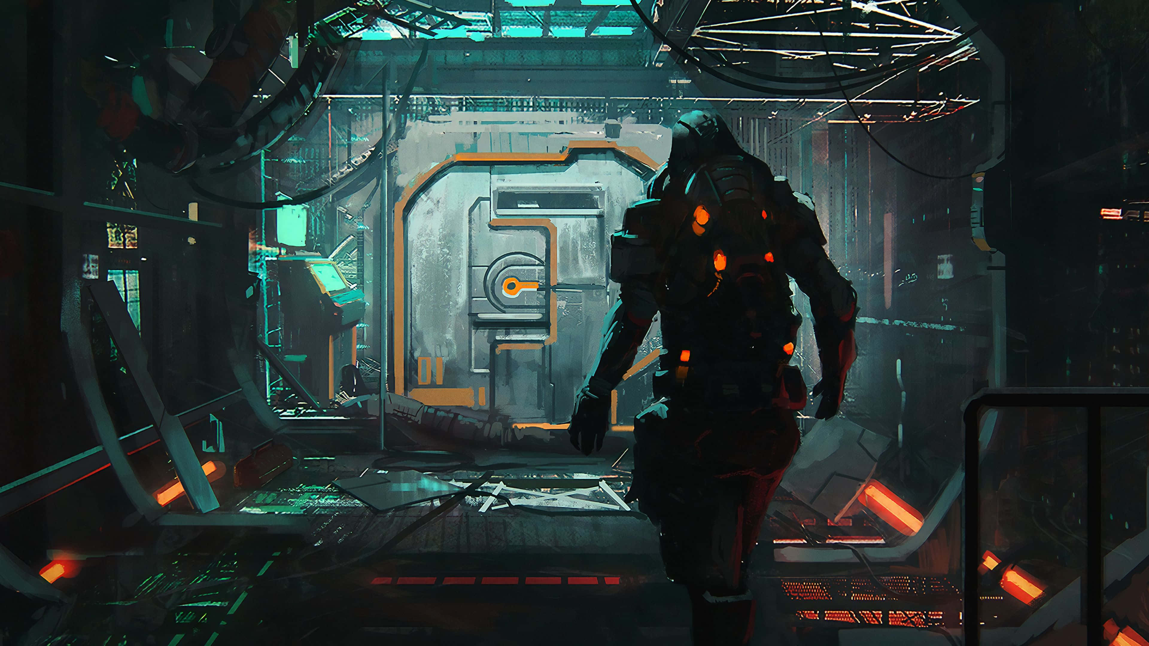 Dead Space 4K, futuristic tunnel, neon-lit cyberpunk corridor, 4K Desktop Wallpaper