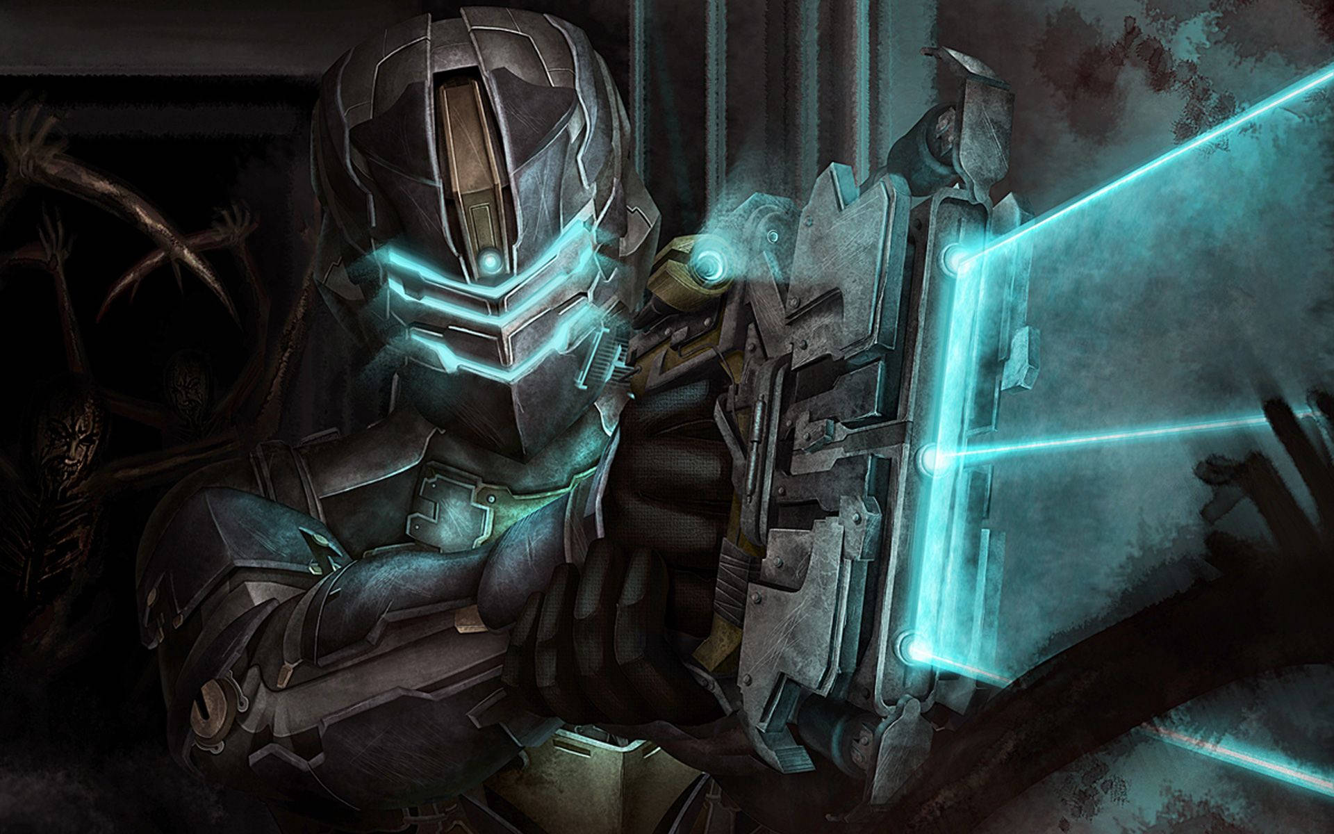 Dead Space, plasma cutter, glowing blue visor, Full HD Desktop Wallpaper