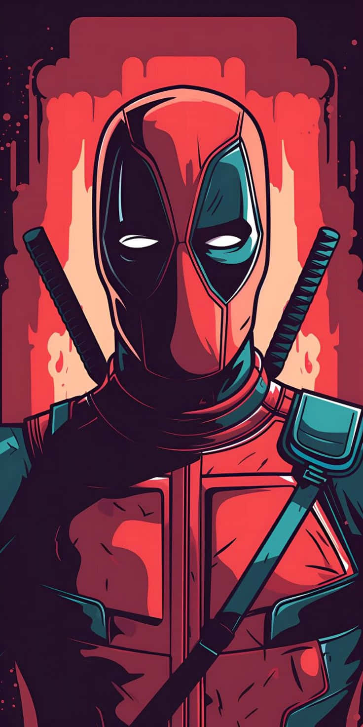 Deadpool, dual katanas, dripping red background, HD Phone Wallpaper