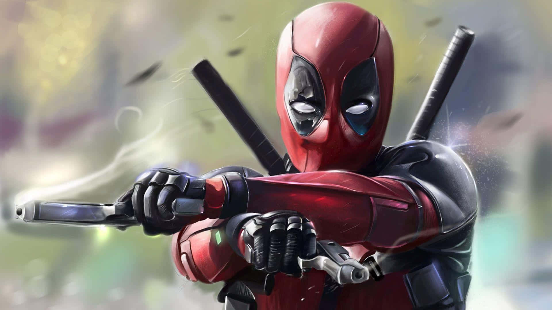 Deadpool 2, red and black suit, dual pistols, Full HD Desktop Wallpaper
