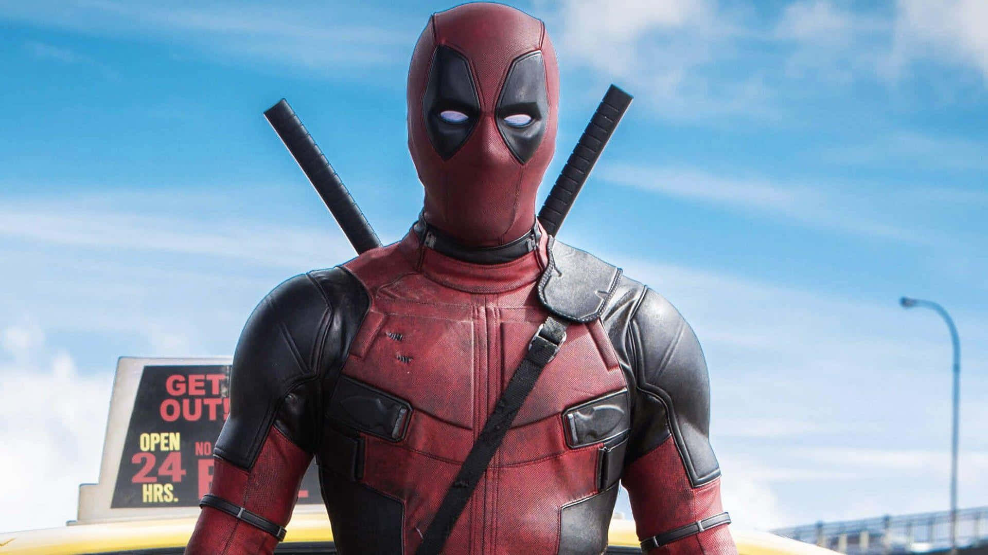 Deadpool 2, red and black suit, katanas, Full HD Desktop Wallpaper