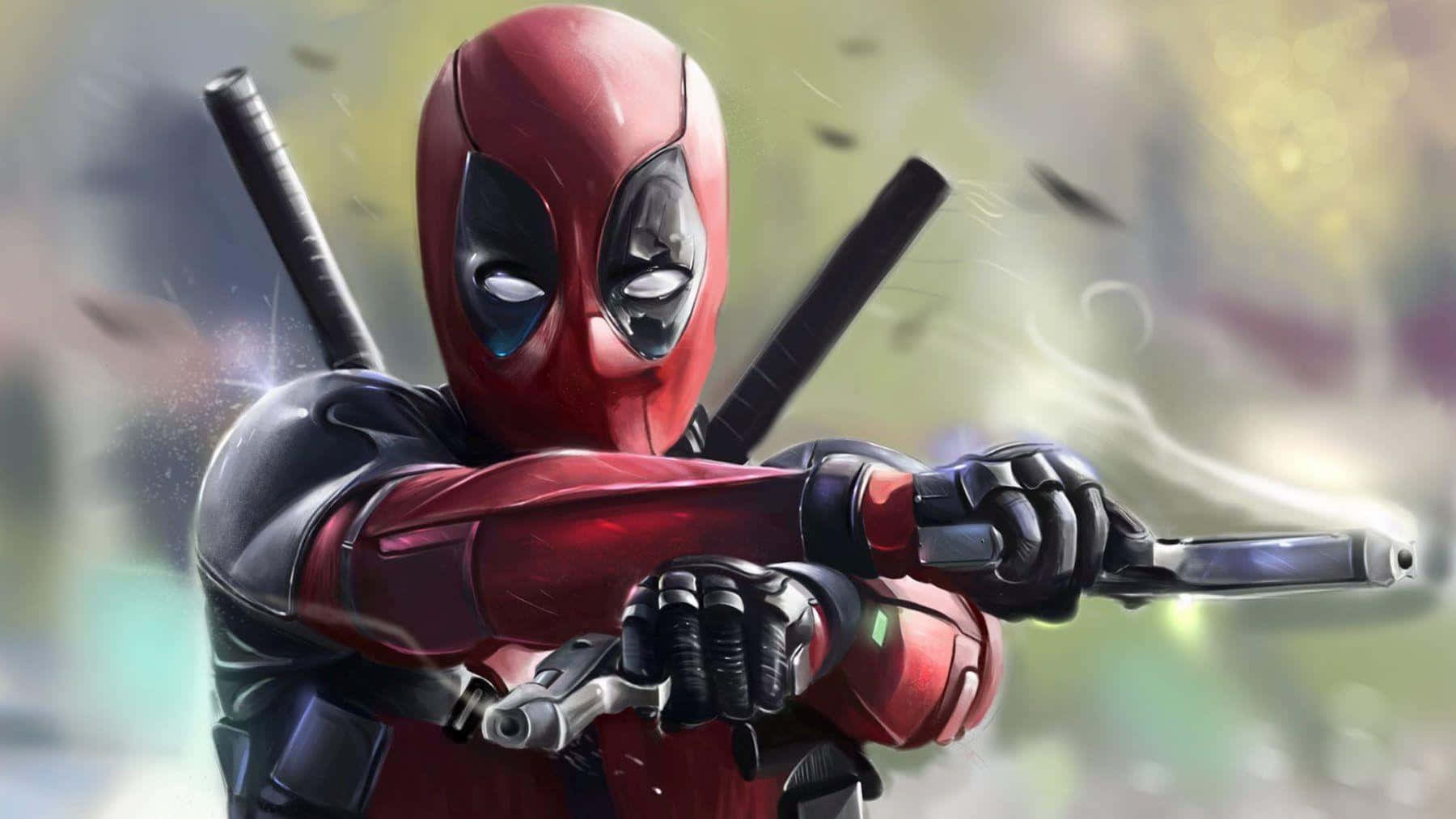 Deadpool 2, red and black suit, pistol, HD Desktop Wallpaper