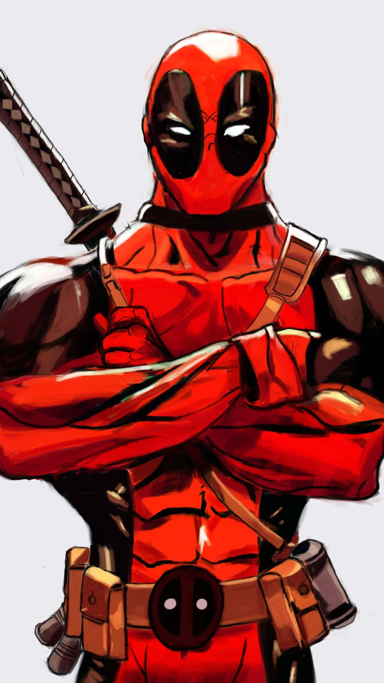 Deadpool 2, red and black suit, katana, Full HD Phone Wallpaper