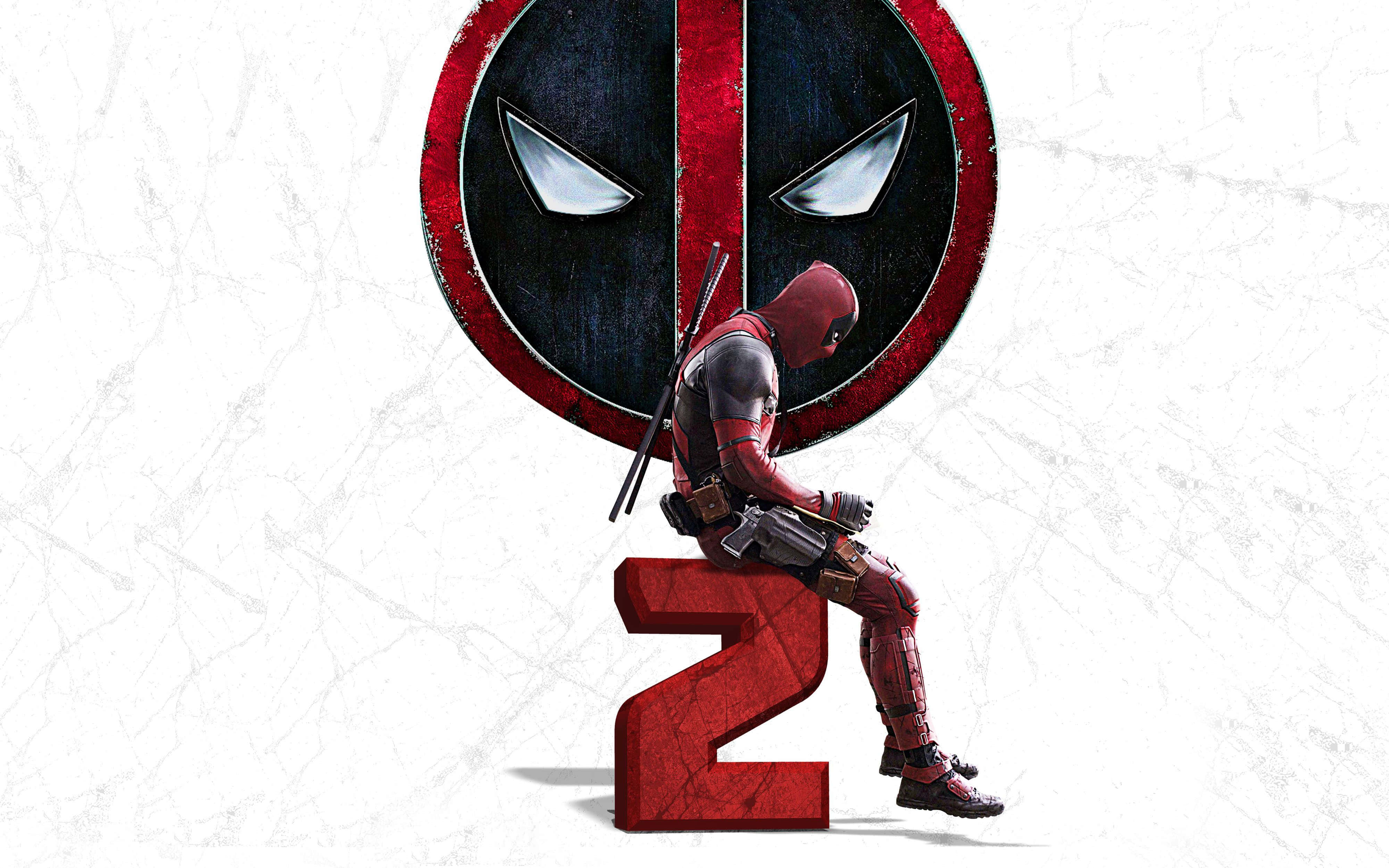 Deadpool 2, red number two, iconic mask, 4K Desktop Wallpaper