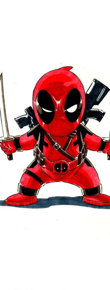 Deadpool, red suit, sword, SD Phone Wallpaper