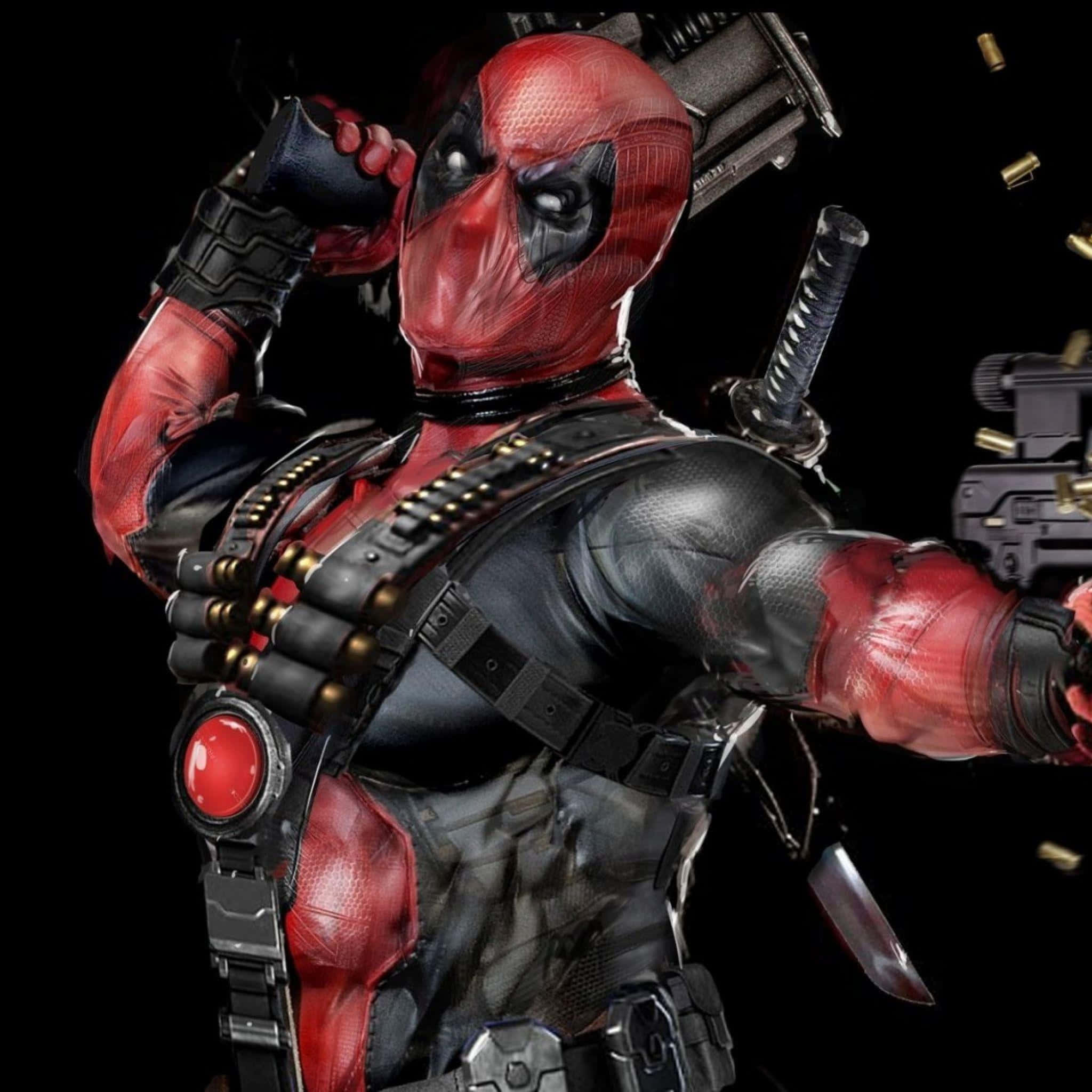 Deadpool 2, red and black suit, guns, Full HD Desktop Wallpaper