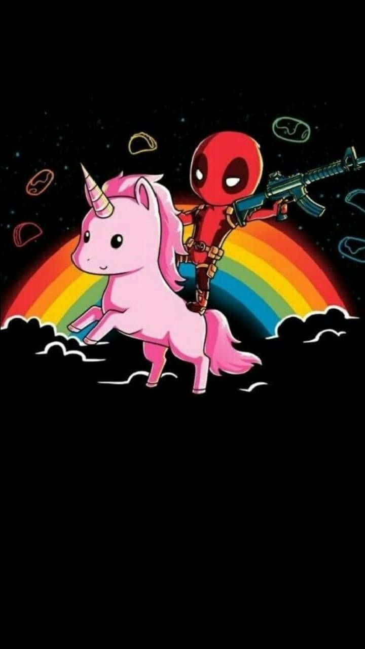 Deadpool, pink unicorn, vibrant rainbow, HD Phone Wallpaper