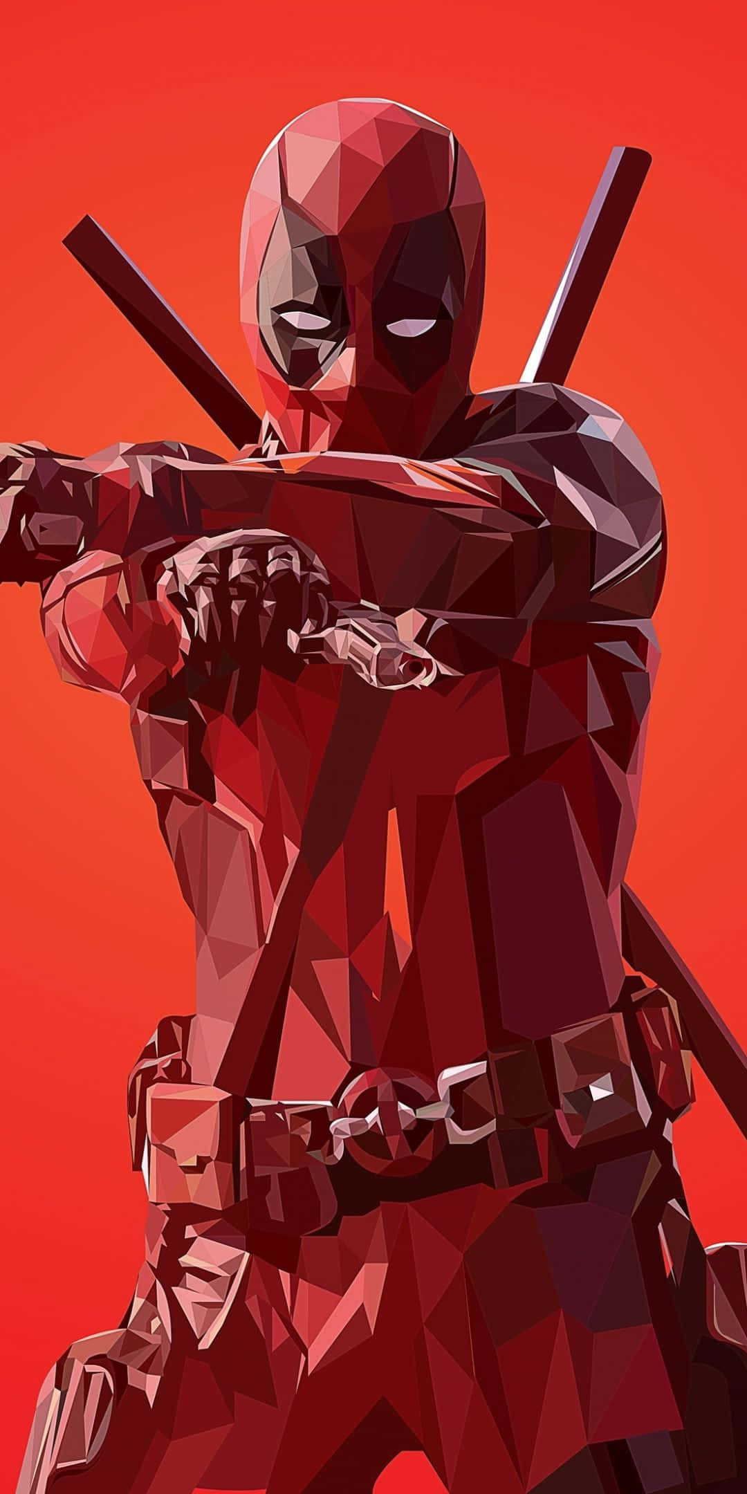 Deadpool, red polygonal armor, dual katanas, Full HD Phone Wallpaper