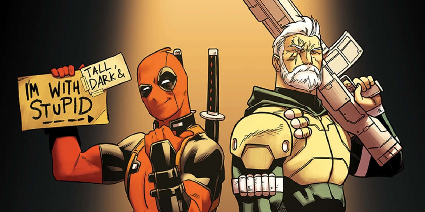 Deadpool, Cable, sign reading 'I'M WITH STUPID', HD Desktop Wallpaper